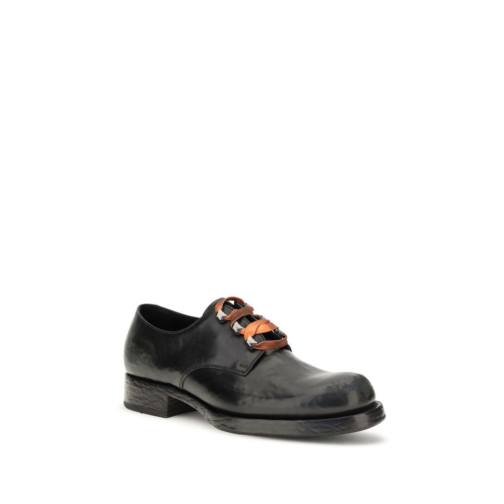 Prada Black Calf Leather Oxfords And Derbies