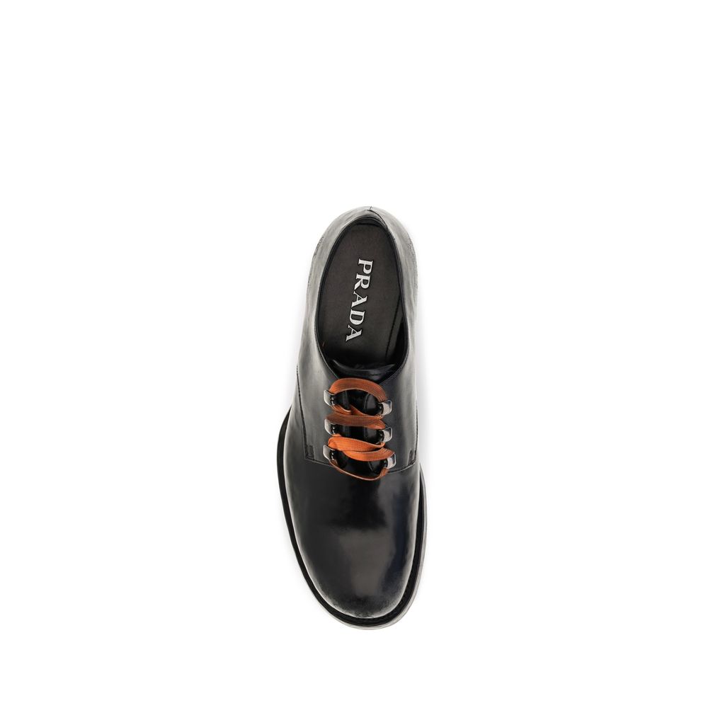 Prada Black Calf Leather Oxfords And Derbies