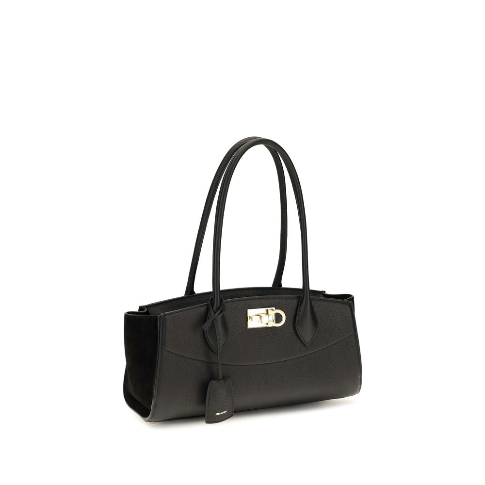 Ferragamo Black Calf Leather Shoulder Bag
