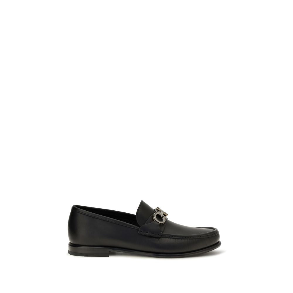 Ferragamo Black Calf Leather Slip-On Loafers