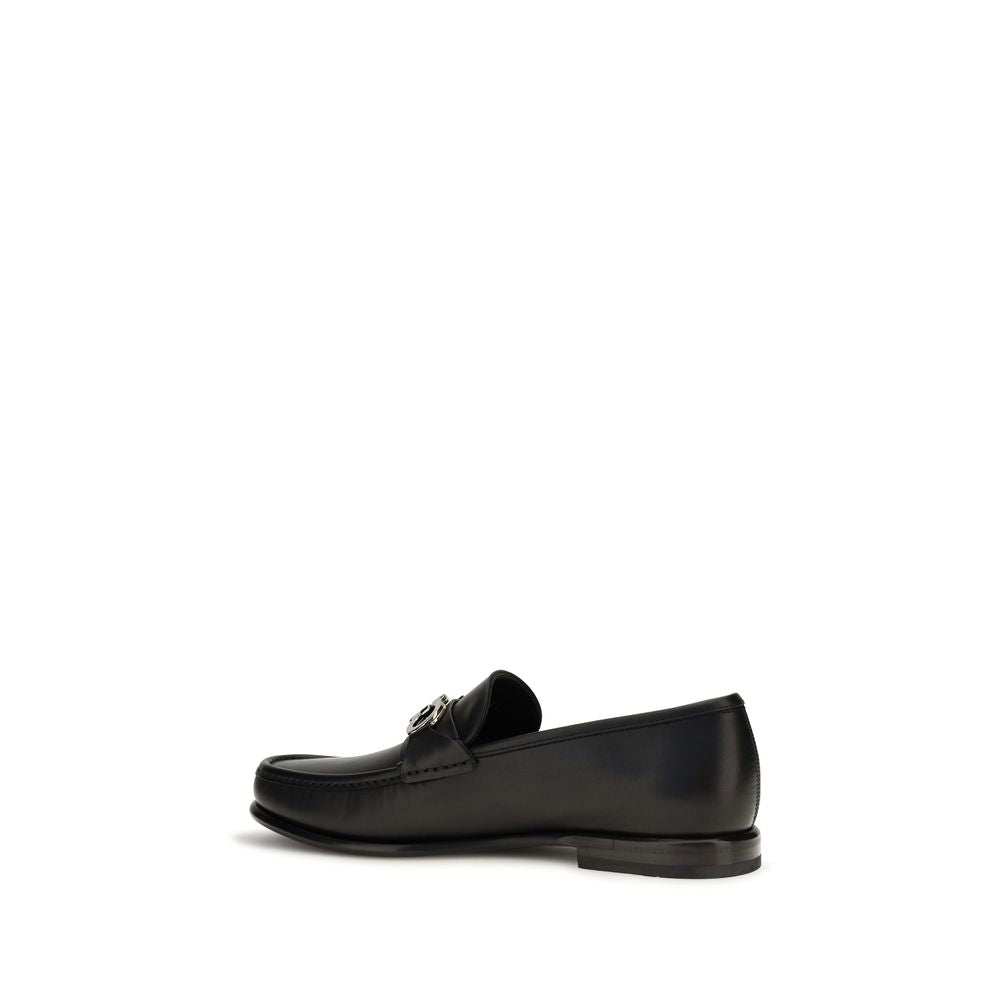 Ferragamo Black Calf Leather Slip-On Loafers