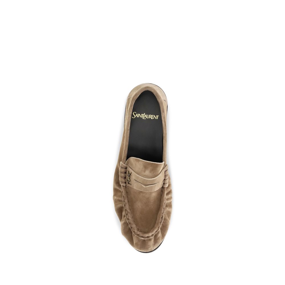 Saint Laurent Beige Calf Leather Slip-On Loafers