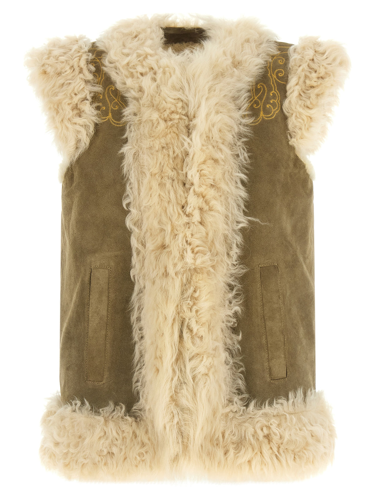 Etro Beige Lamb Fur Sleevelesss Jacket