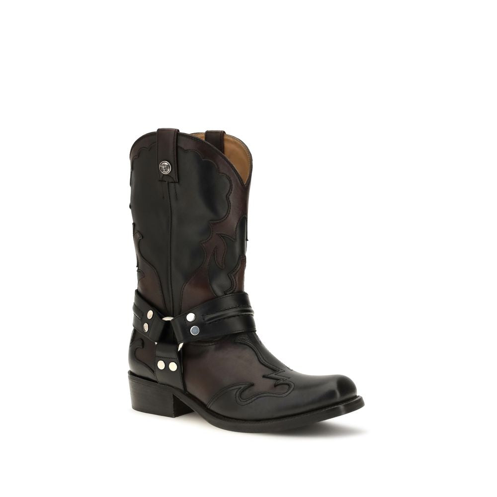 Versace Black Calf Leather Ankle Boots