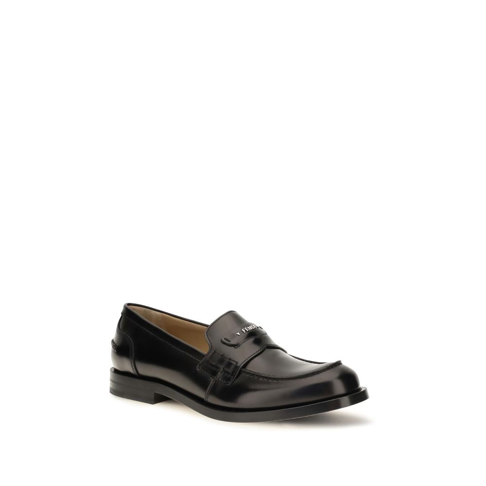 Fendi Black Calf Leather Slip-On Loafers