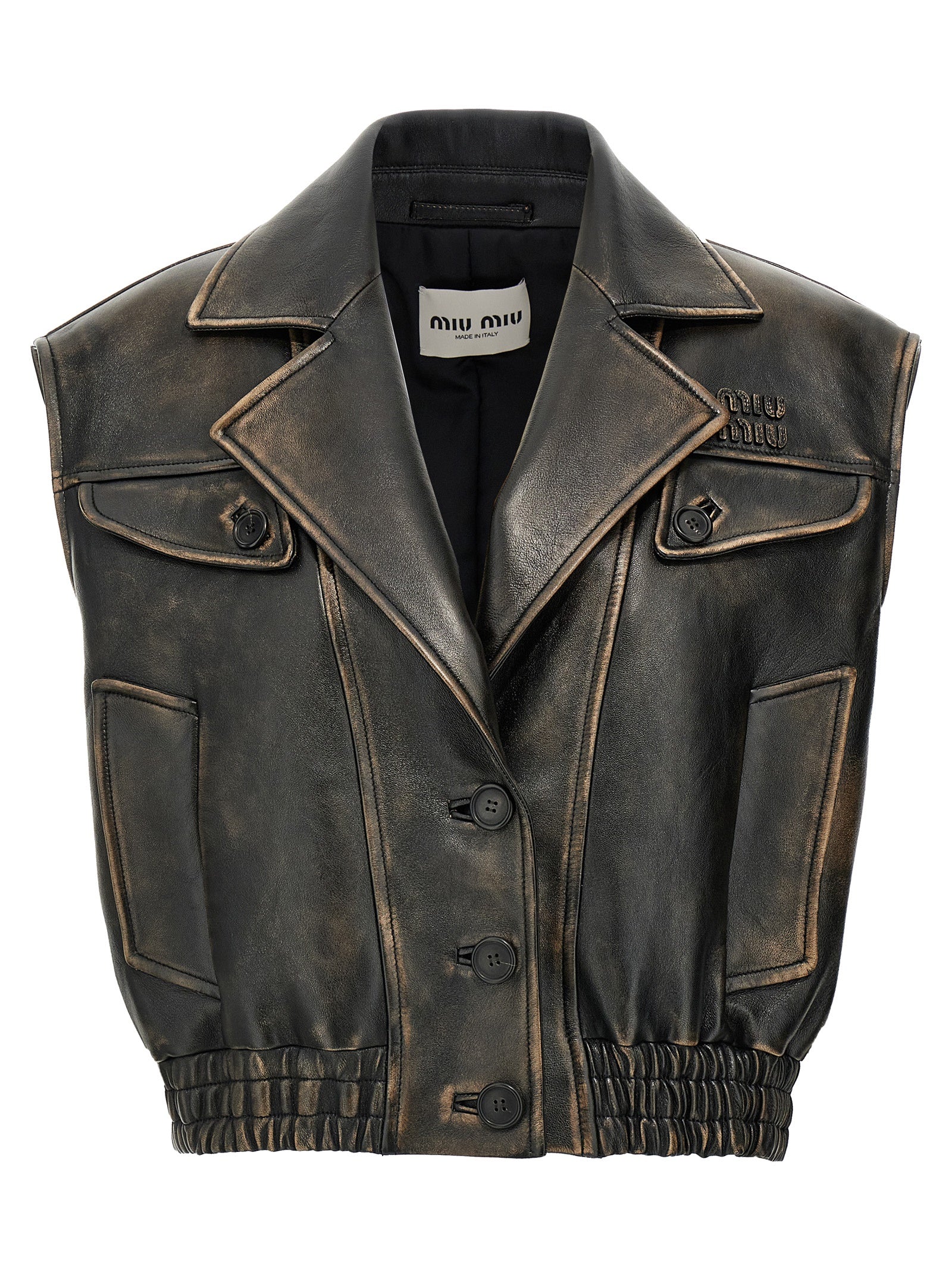 Miu Miu Brown Lamb Leather Sleevelesss Jacket