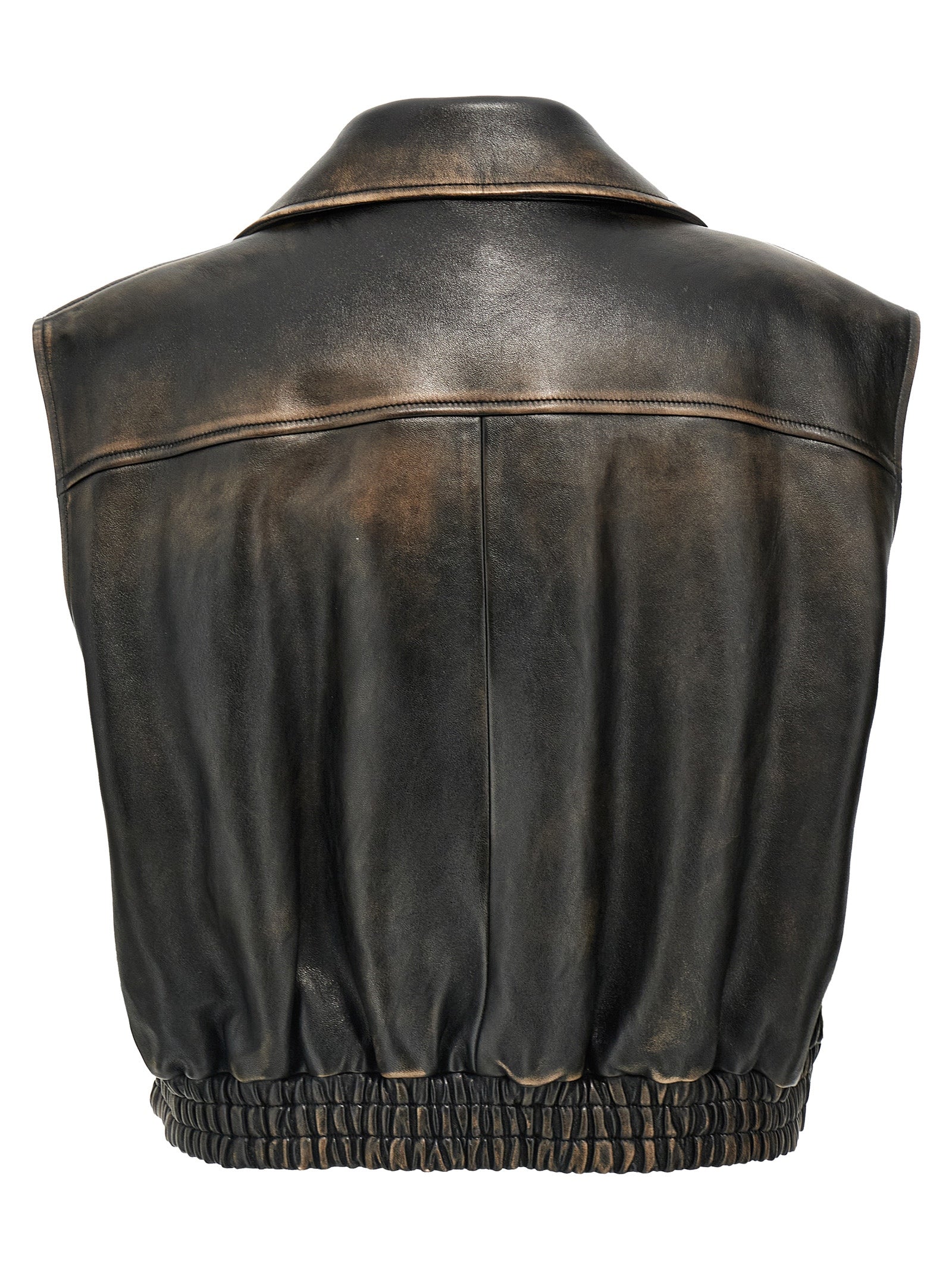 Miu Miu Brown Lamb Leather Sleevelesss Jacket