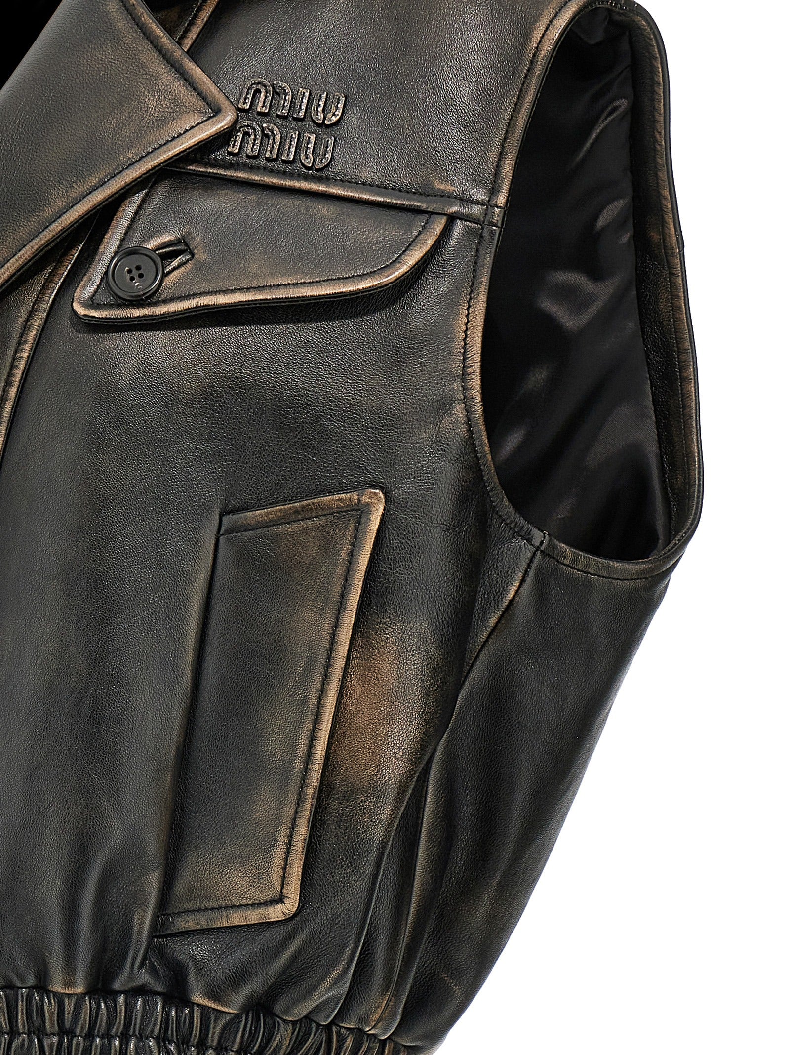 Miu Miu Brown Lamb Leather Sleevelesss Jacket