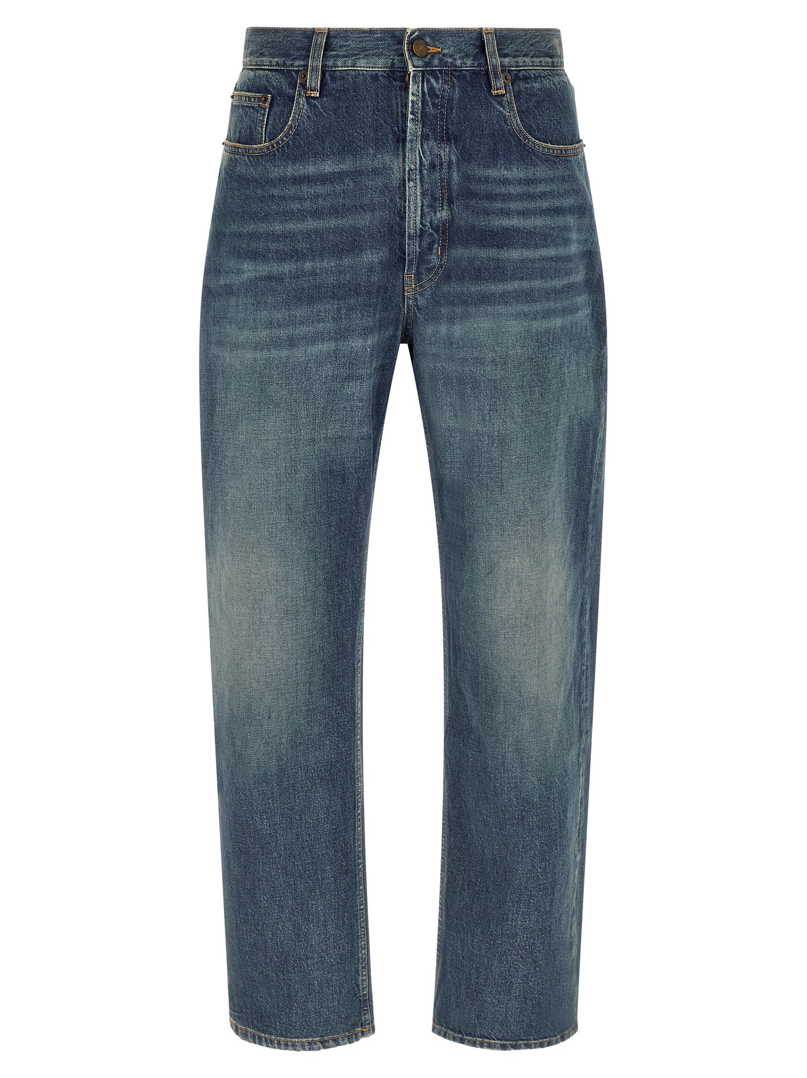 Saint Laurent Blue Cotton Straight-Leg Jeans