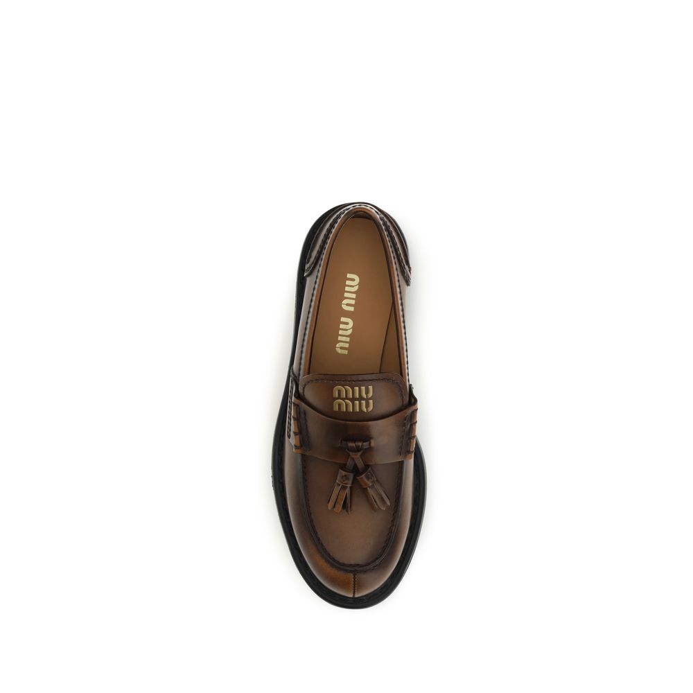 Miu Miu Brown Calf Leather Platform Loafers