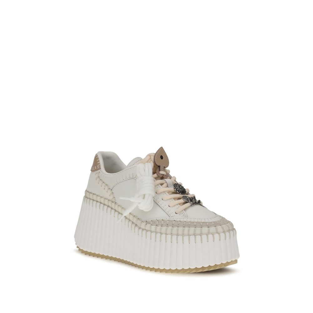 Chloé White Calf Leather Platform Sneakers