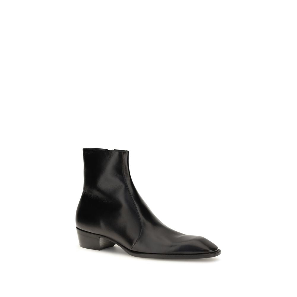 Saint Laurent Black Calf Leather Ankle Boots