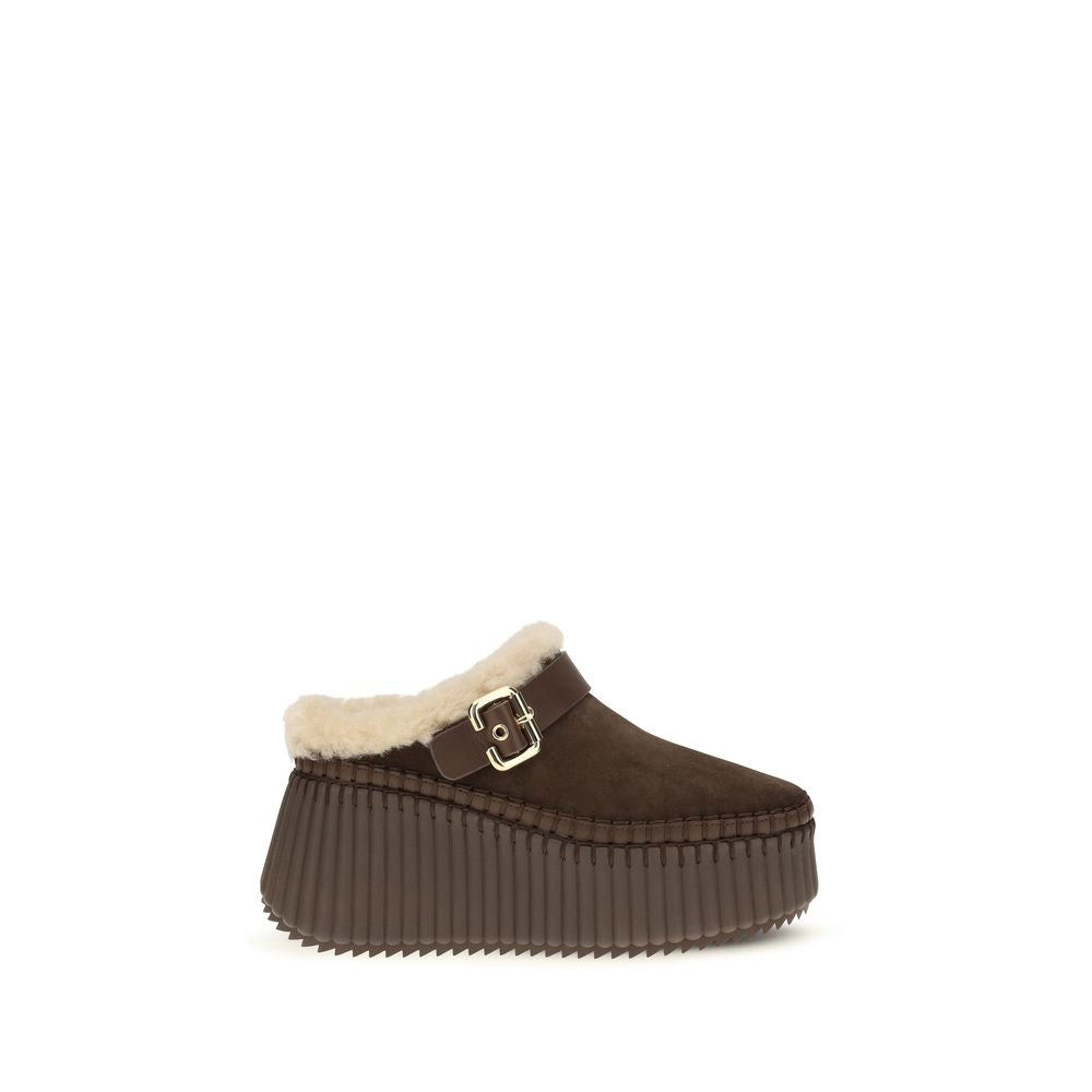 Chloé Brown Calf Leather Mules