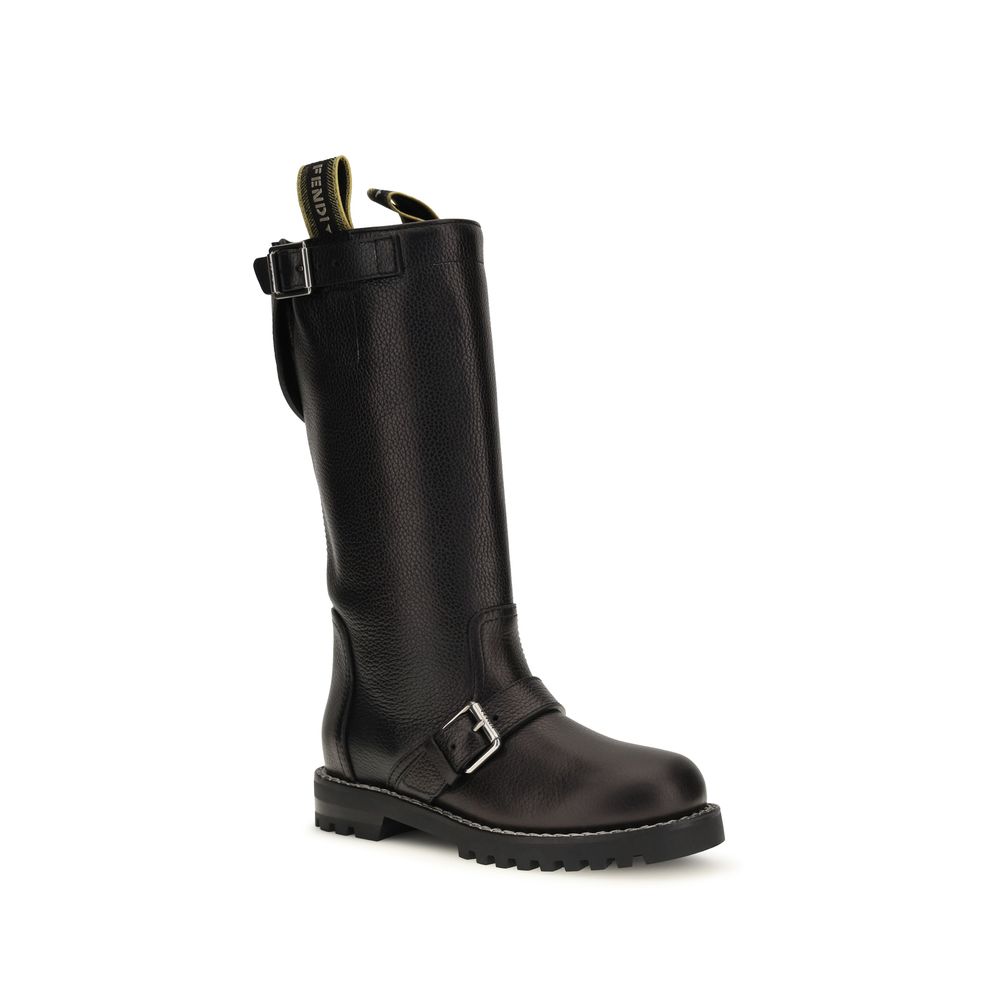 Fendi Black Calf Leather Lace-Up Boots