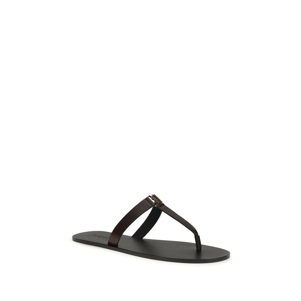 Saint Laurent Brown Calf Leather Flat Sandals