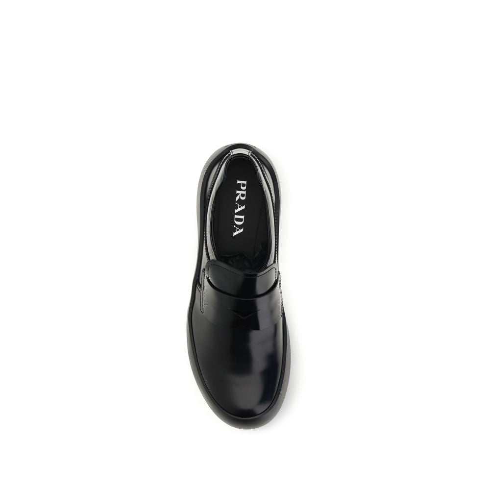 Prada Black Calf Leather Slip-On Loafers
