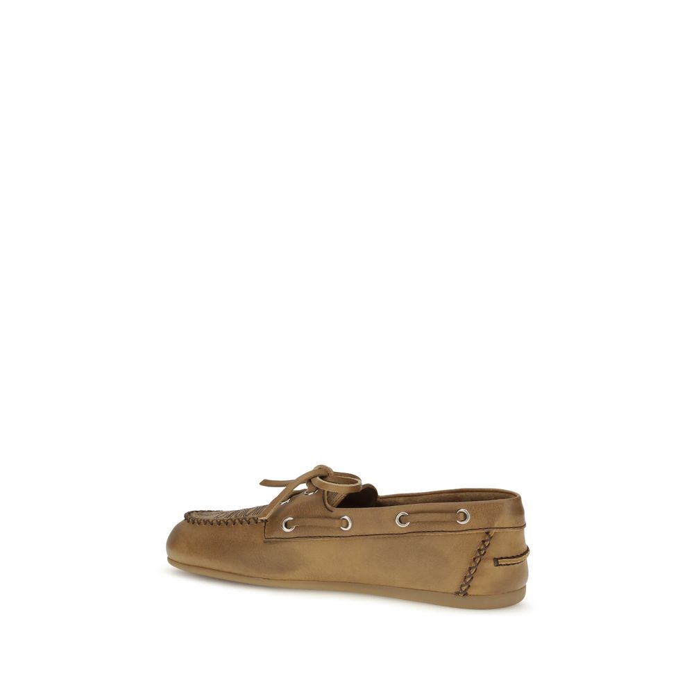 Miu Miu Beige Calf Leather Slip-On Loafers