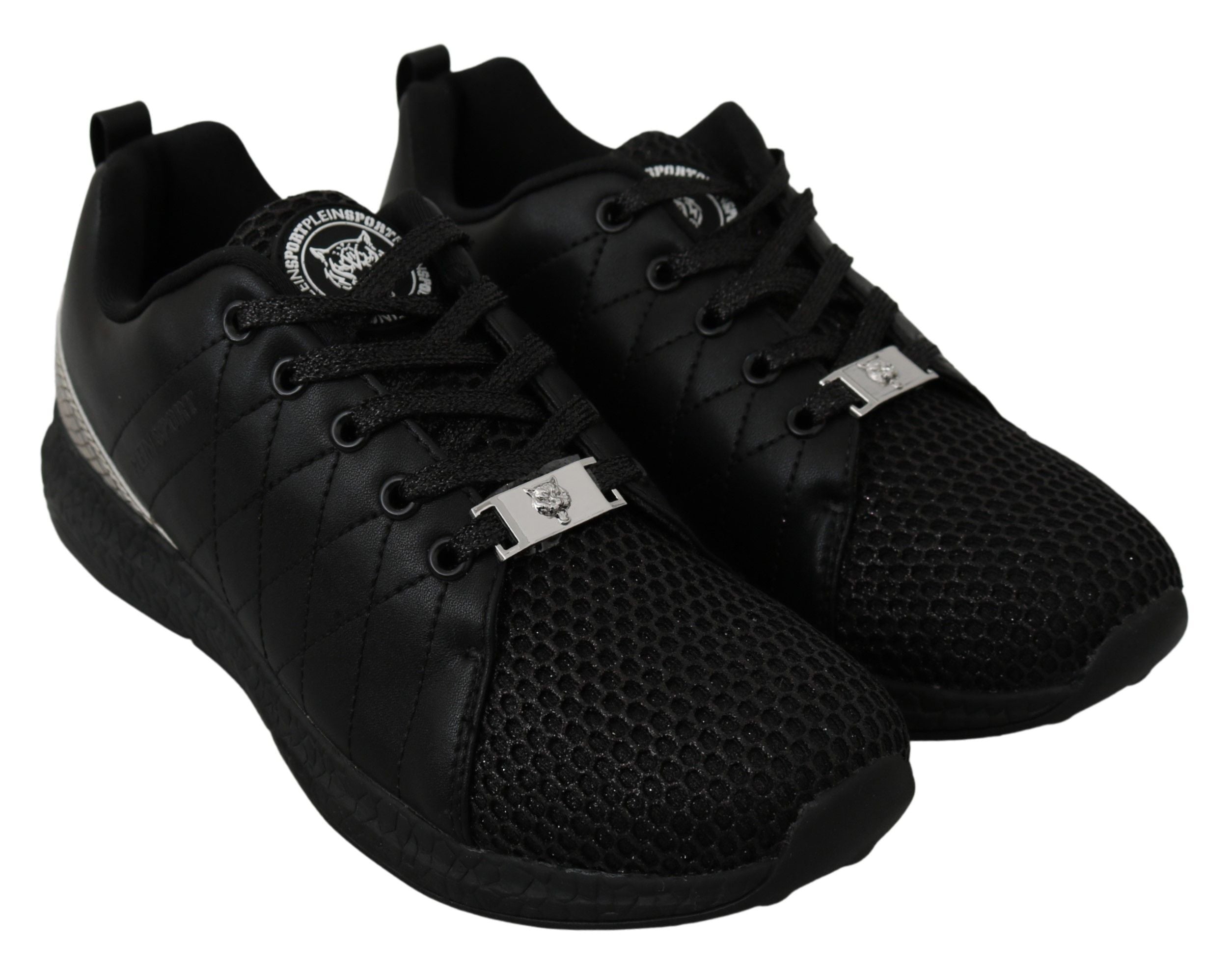 Black Synthetic Running Sneakers with Rubber Sole by Philipp Plein