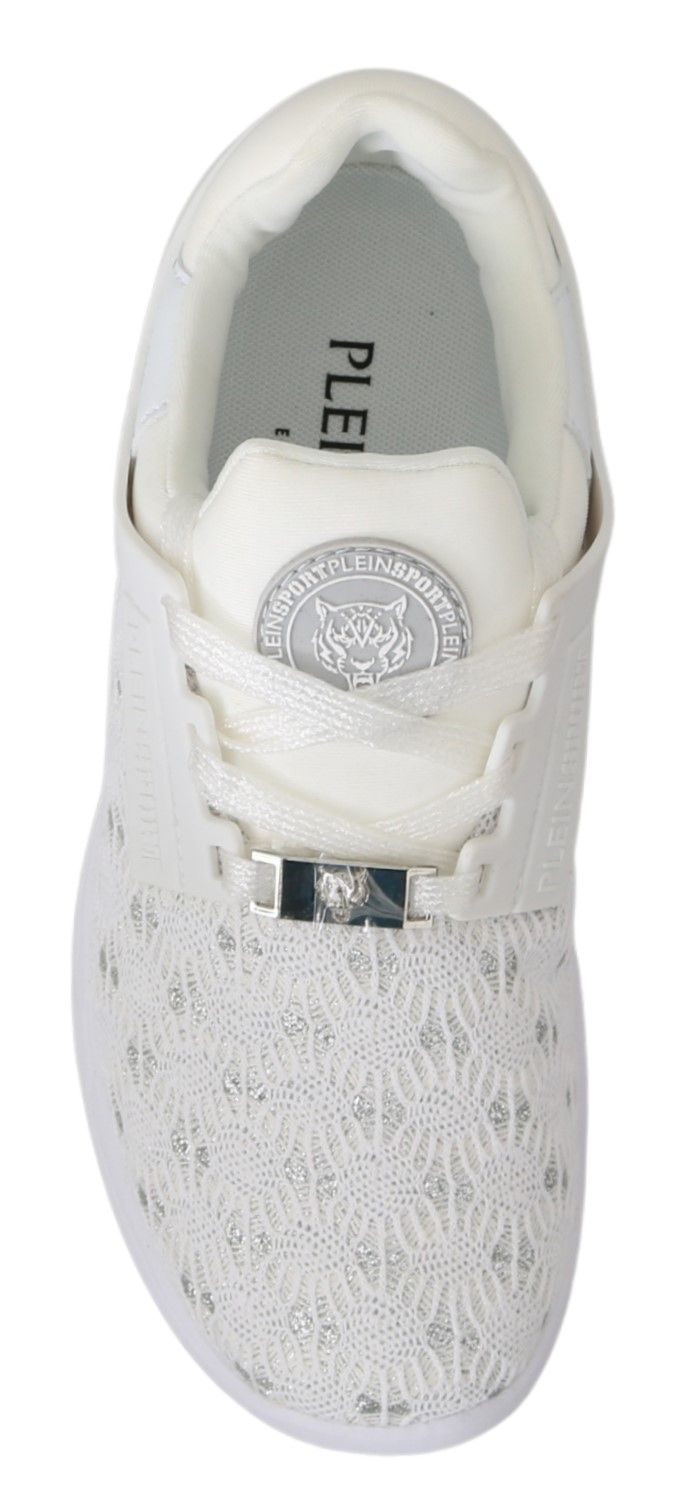White Synthetic Sneakers with Logo Detail by Philipp Plein