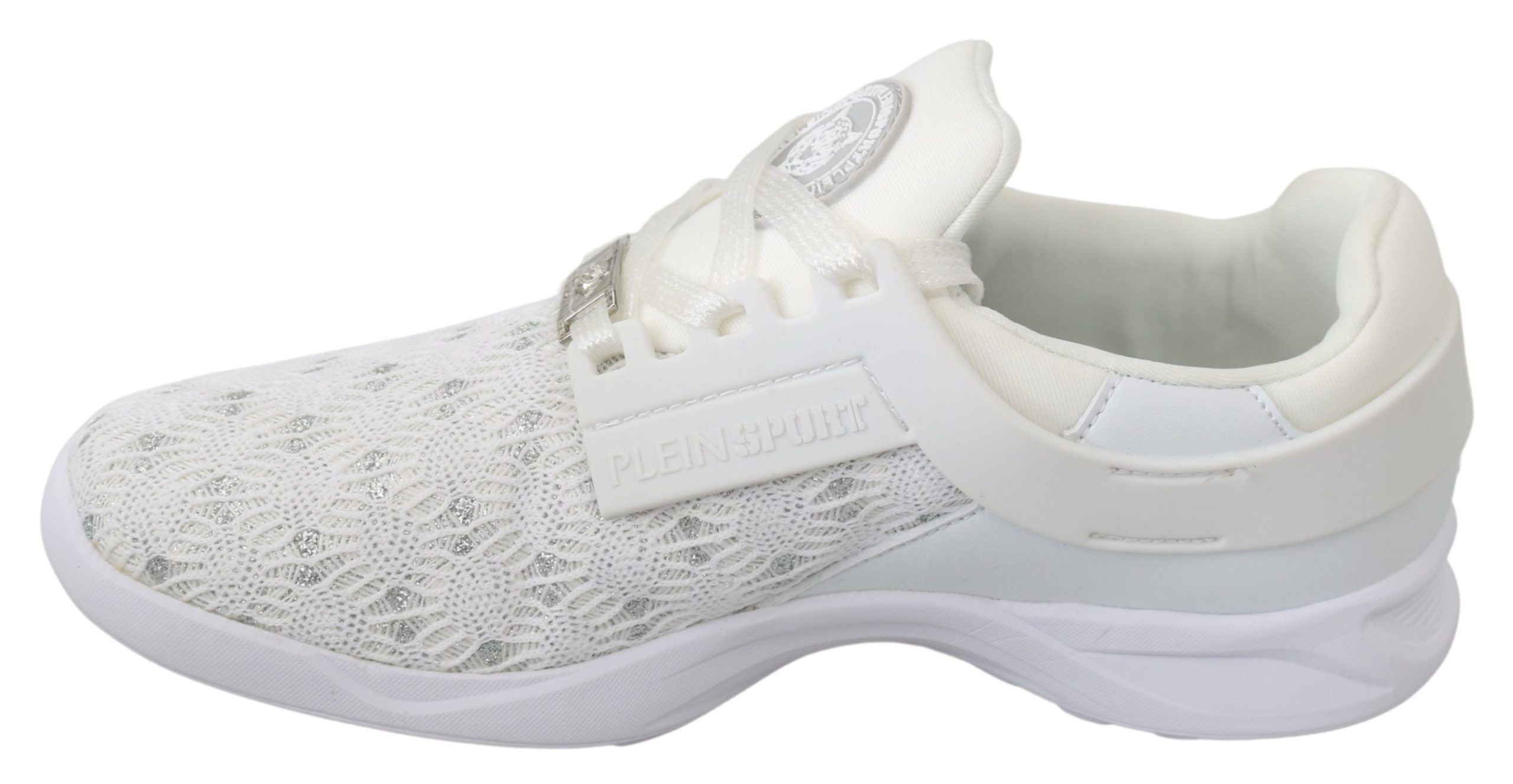 White Synthetic Sneakers with Logo Detail by Philipp Plein