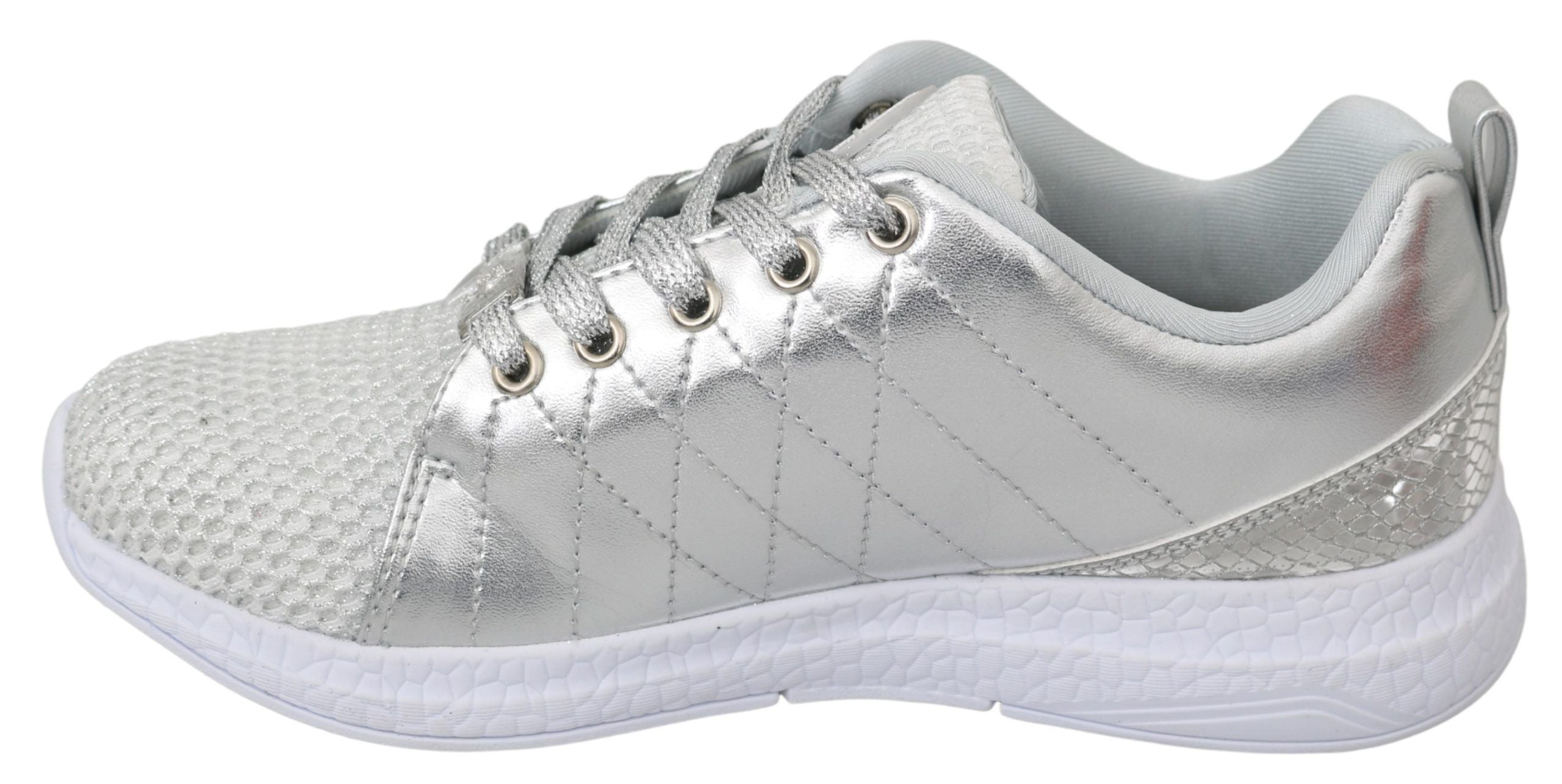 Silver Synthetic Gisella Sneakers with Logo Detail