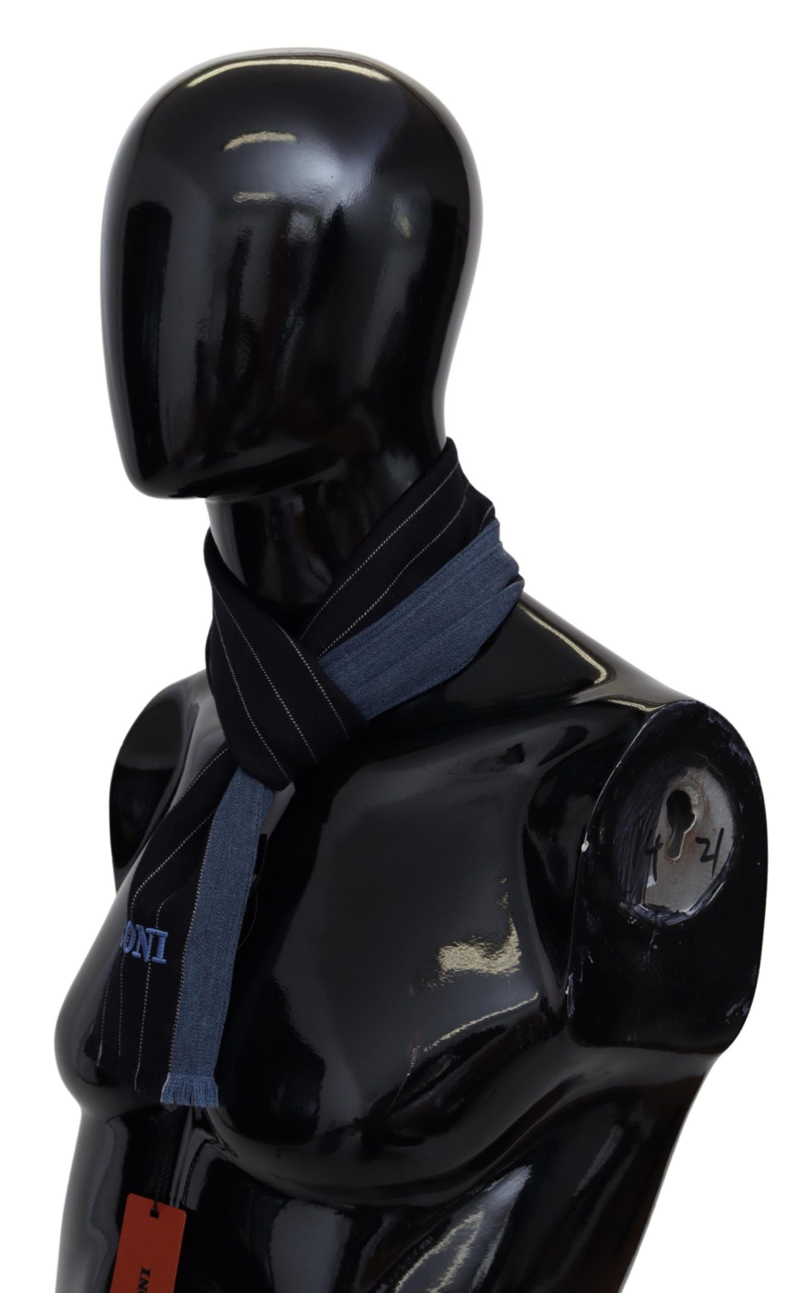 Écharpe unisexe en laine rayée noire et bleue