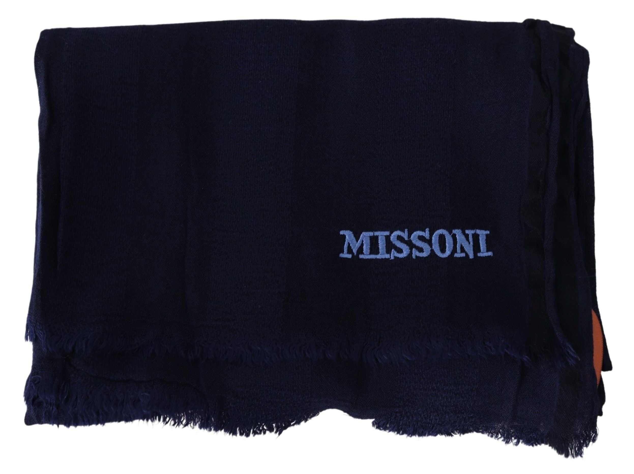 Blue Wool Neck Wrap Scarf with Logo Embroidery