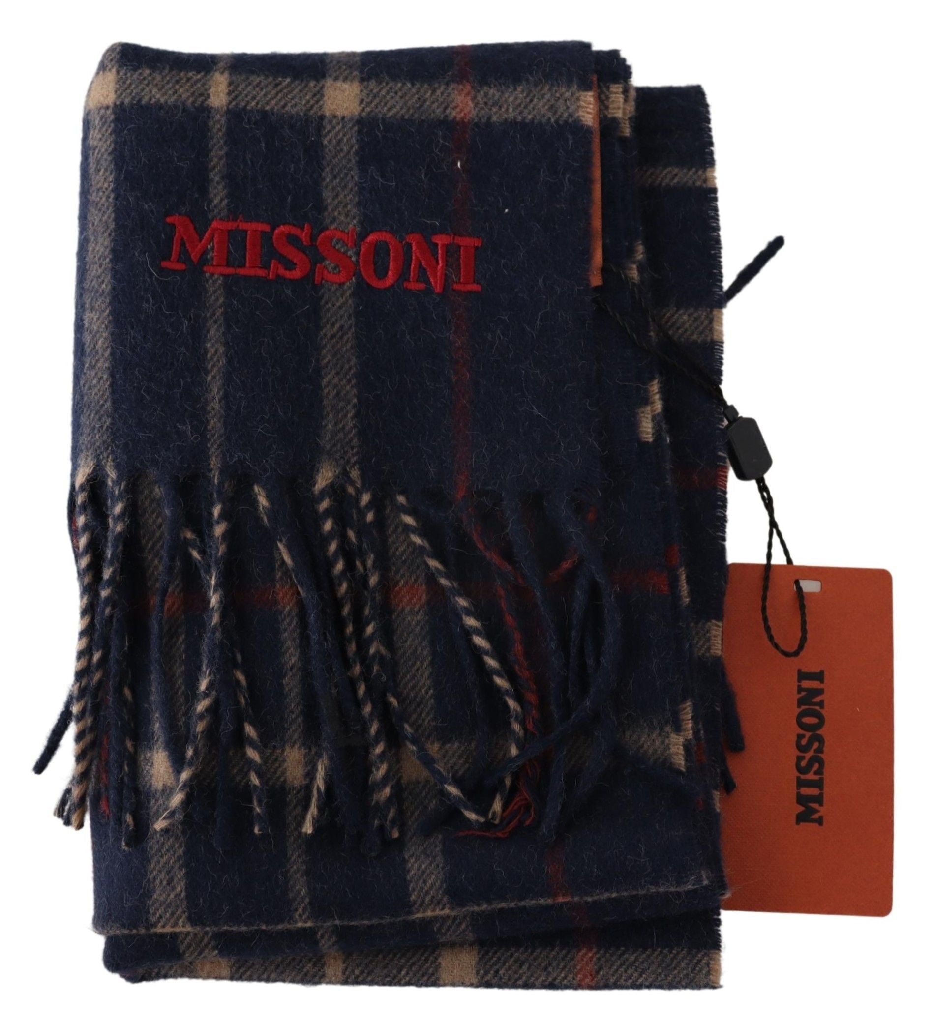 Black Checkered Wool Neck Wrap Scarf with Fringes