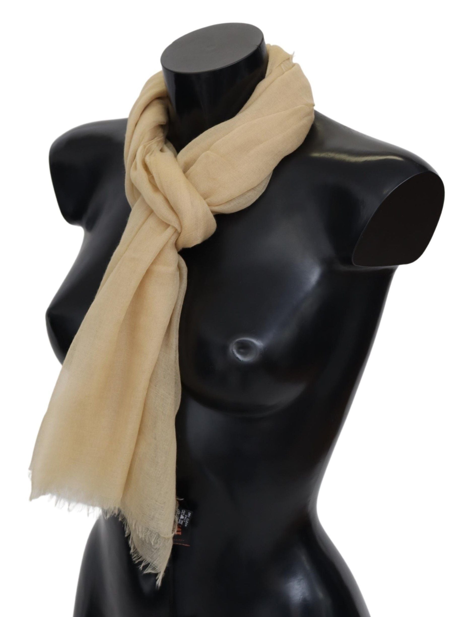 Beige Cashmere Scarf with Logo Embroidery Unisex