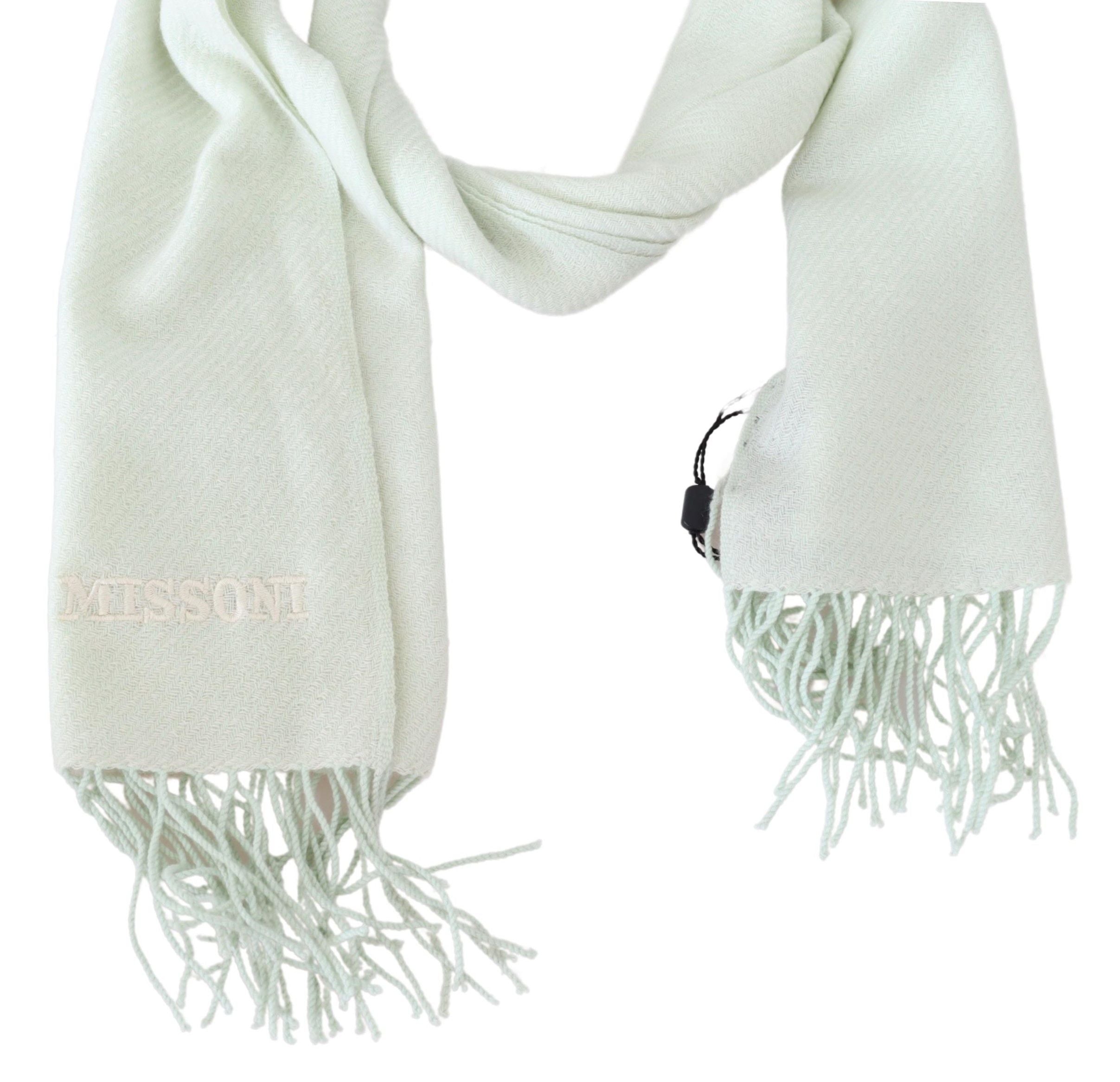White Cashmere Scarf with Pattern and Fringes by Missoni