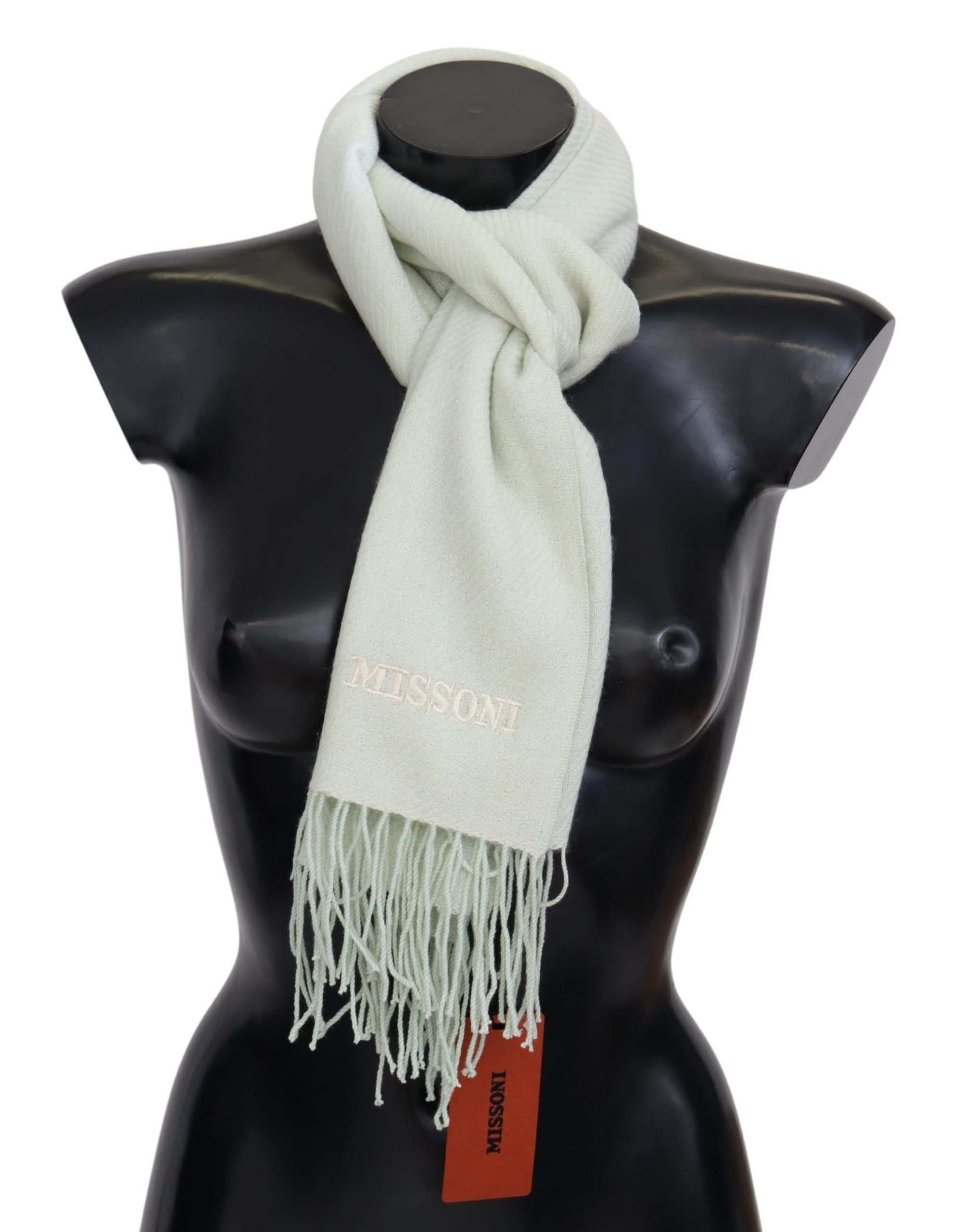 White Cashmere Scarf with Pattern and Fringes by Missoni