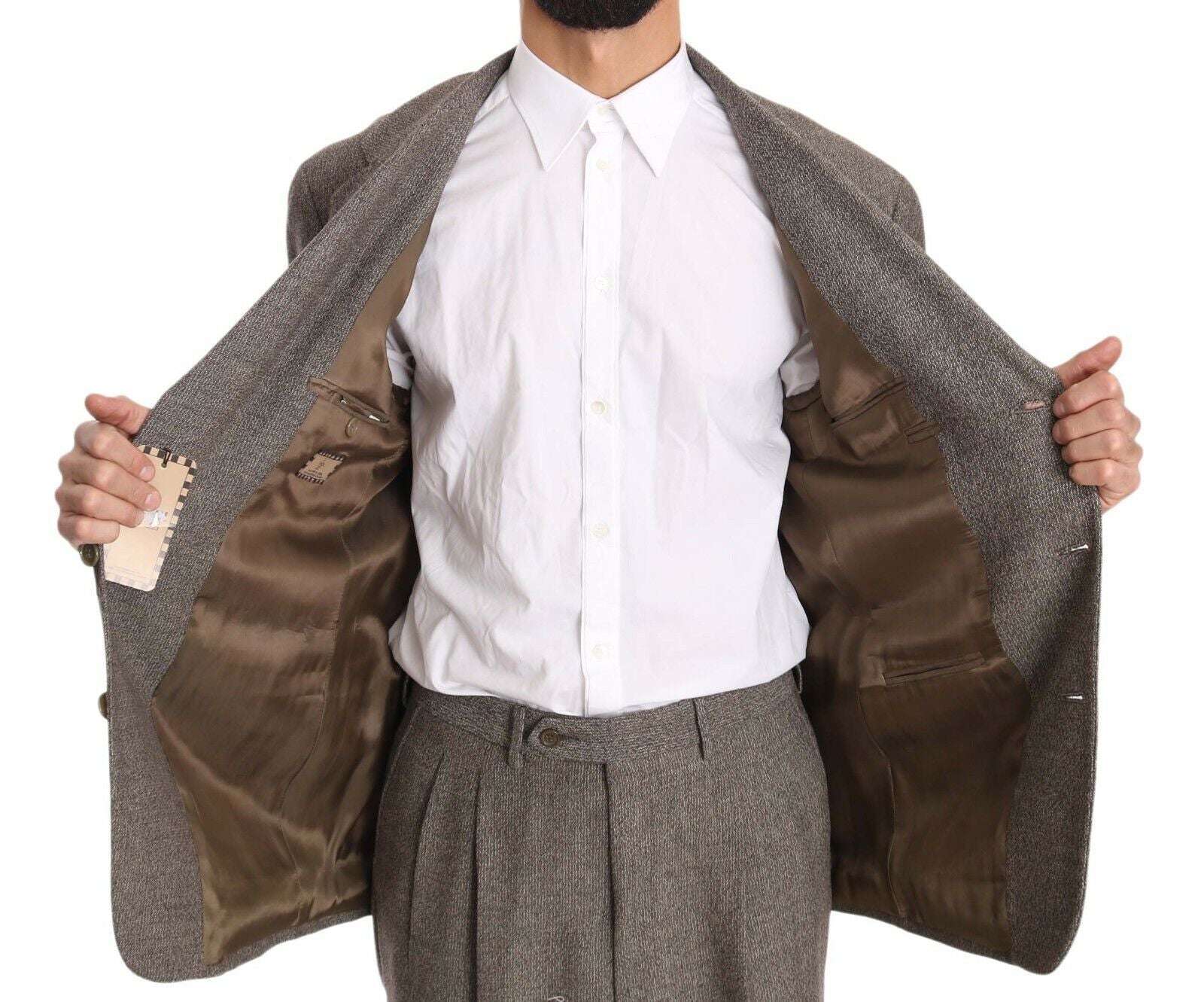 Costume marron en laine, coupe droite, simple boutonnage