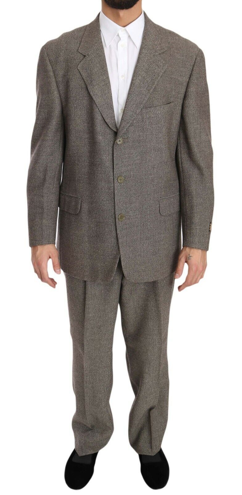 Costume marron en laine, coupe droite, simple boutonnage