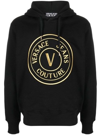 Schwarzer Baumwoll-Hoodie mit Signature-Logo-Details