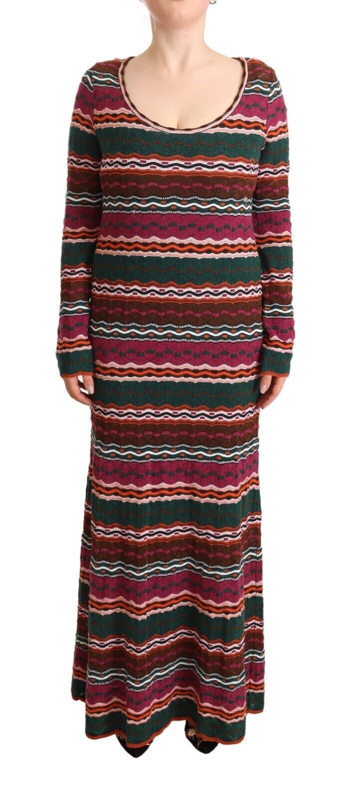 Multicolor Wool Maxi Sheath Dress with Stripes