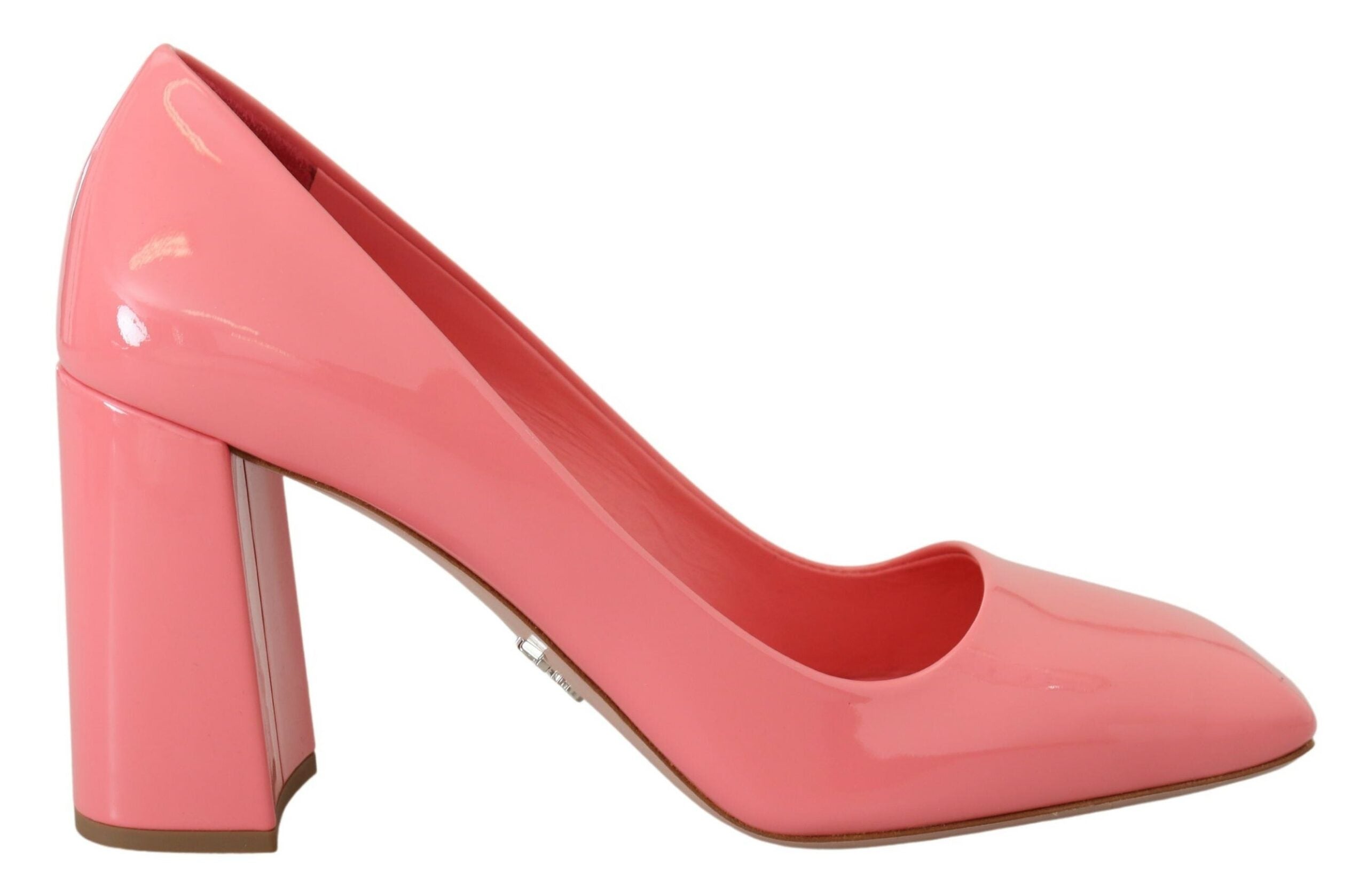 Escarpins classiques à talons carrés en cuir verni rose