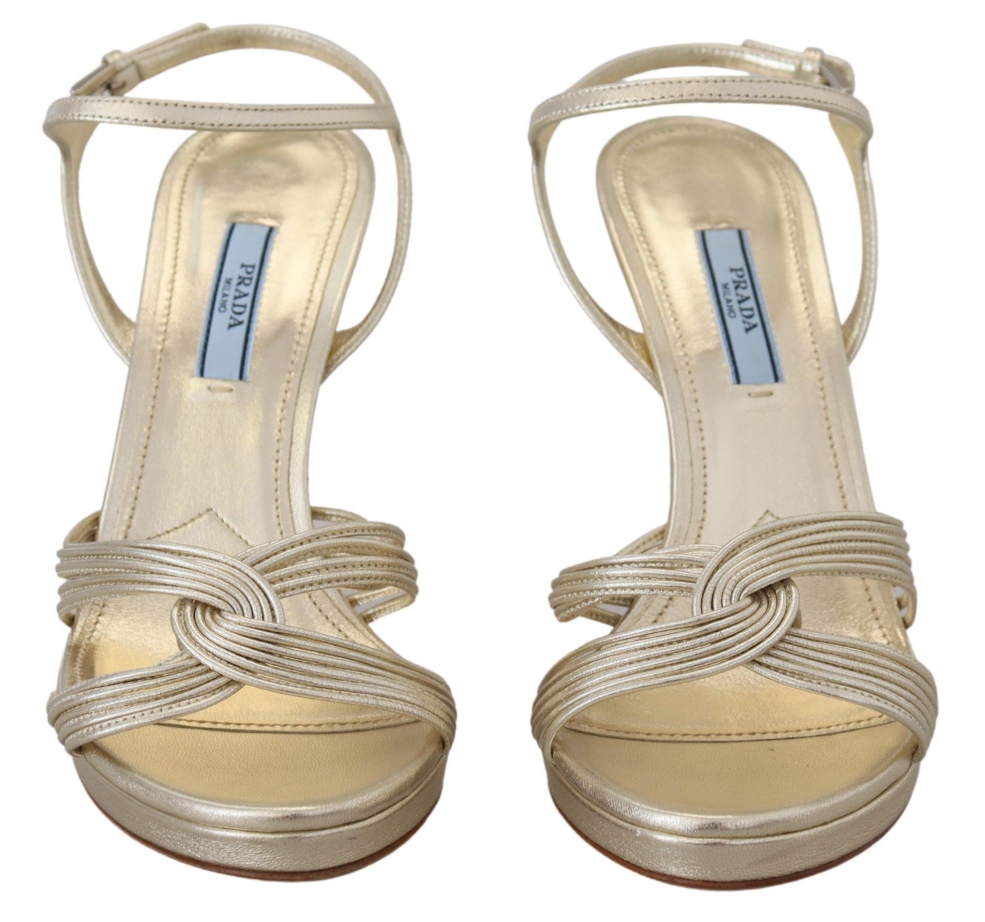 Goldene Stilettosandalen aus Leder mit Knöchelriemen
