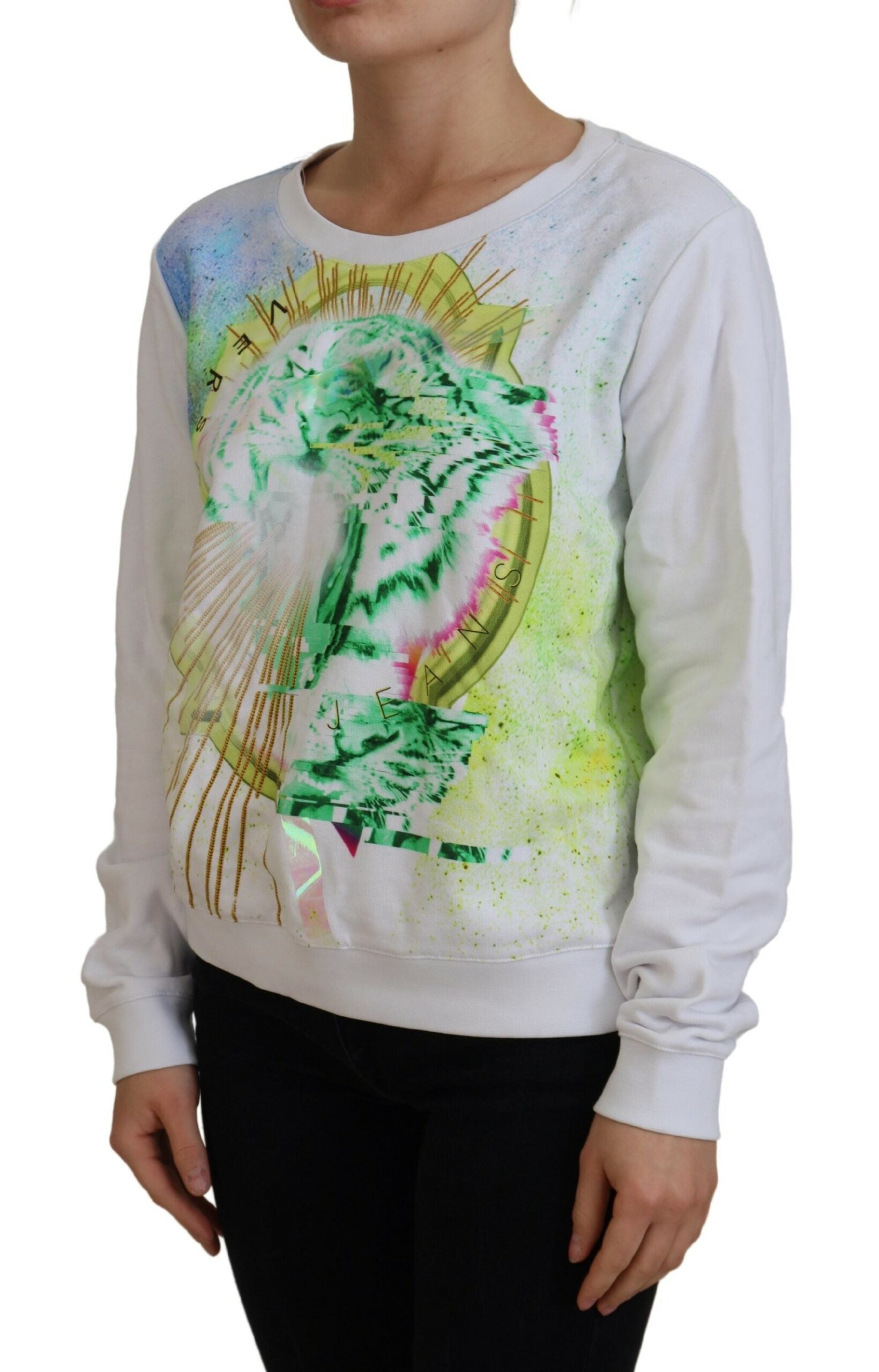 Weißer Baumwollpullover mit grafischem Print und langen Ärmeln
