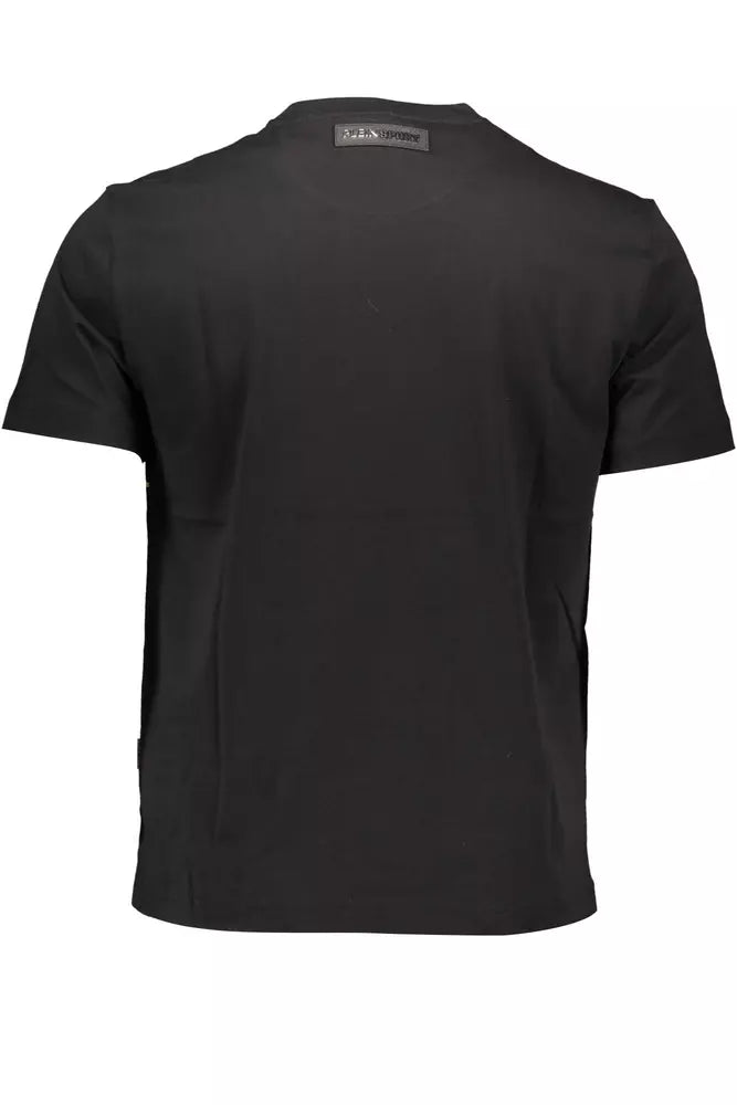 Schwarzes Baumwoll-T-Shirt mit Logodruck