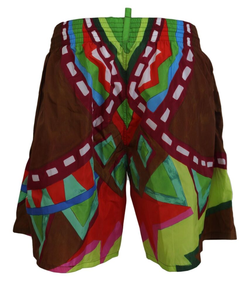Maillot de bain court imprimé multicolore pour homme