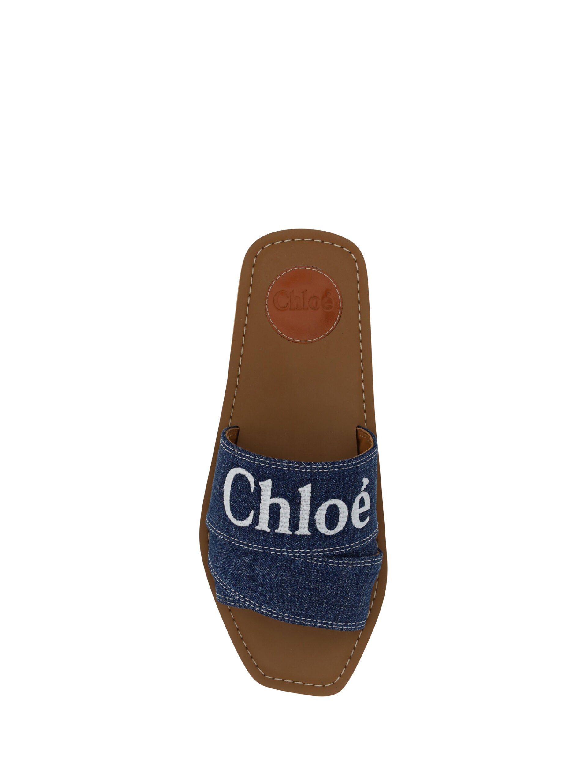 Chloé Denim Blue Baumwoll-Slides Woody Sandalen