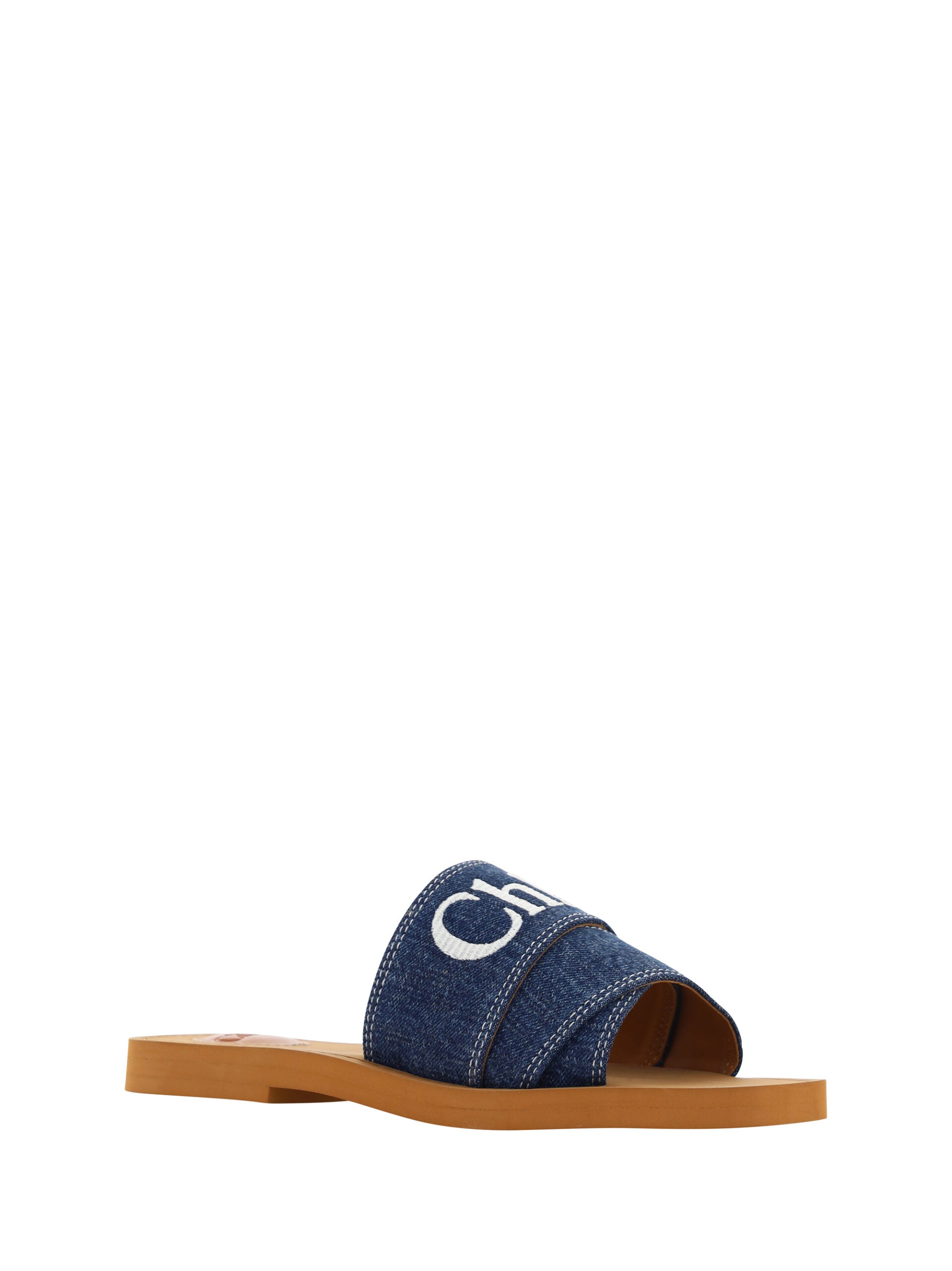 Chloé Denim Blue Baumwoll-Slides Woody Sandalen
