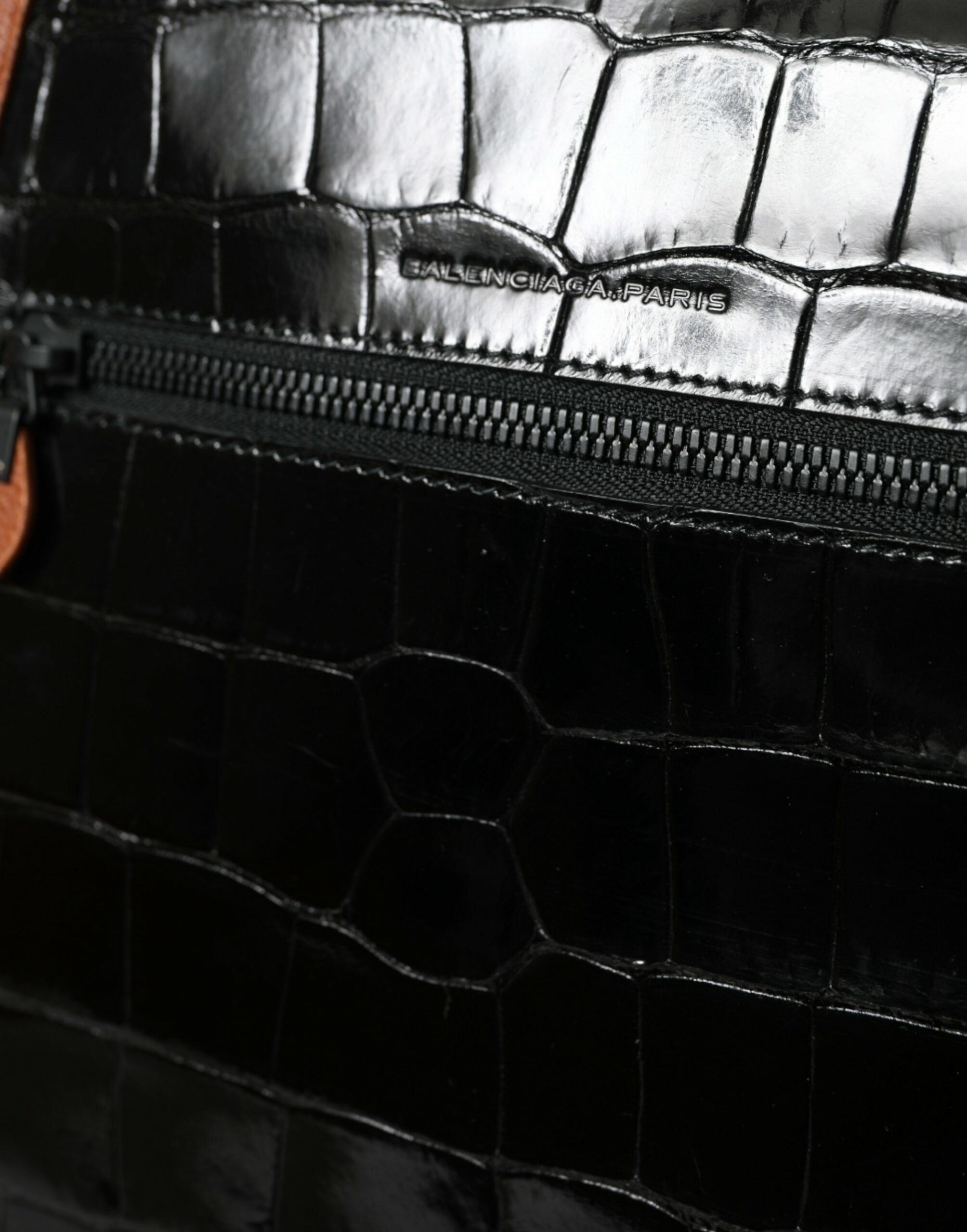 Black Brown Leather Crossbody Bag with Exotic Detail