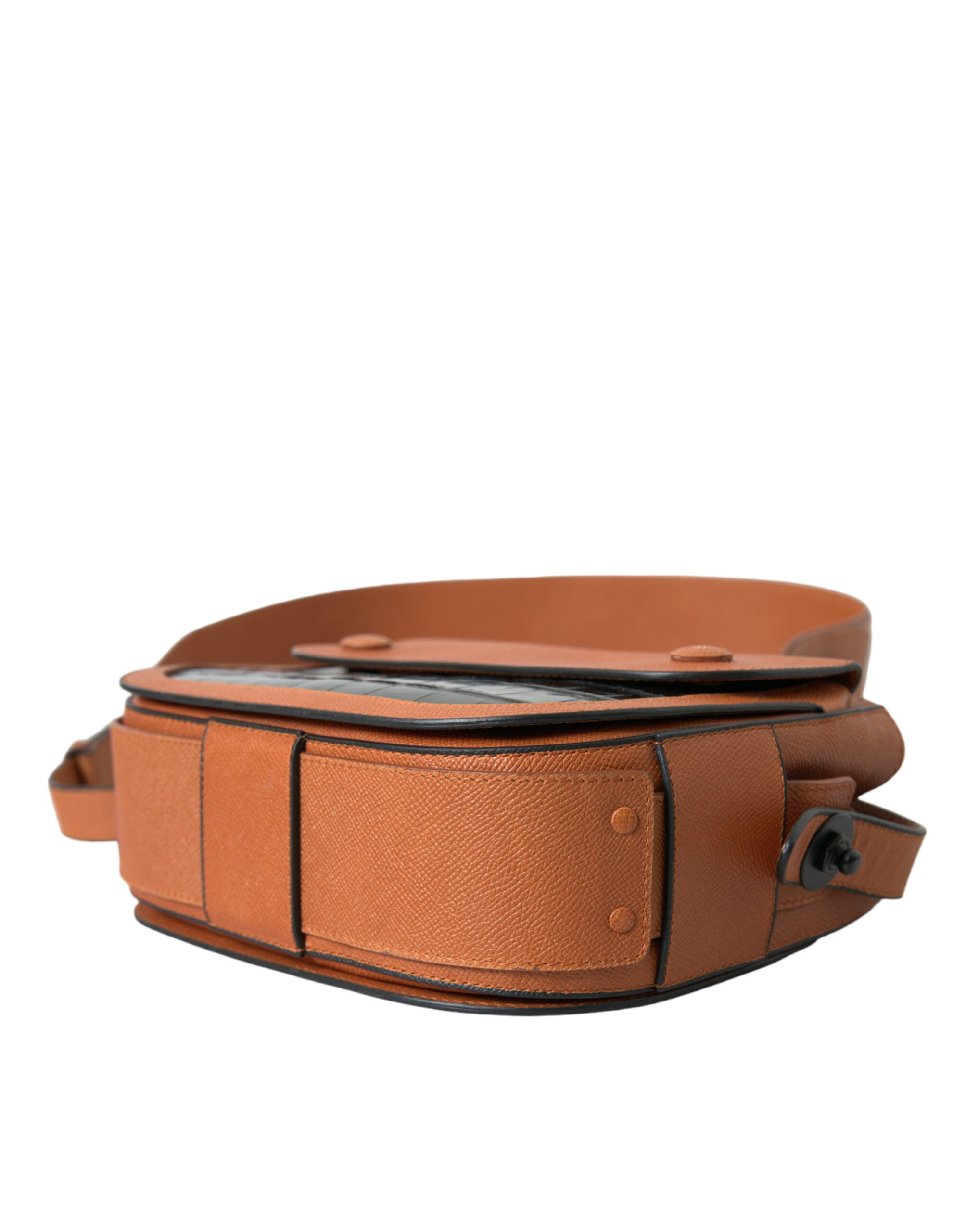 Black Brown Leather Shoulder Camera Bag with Exotic Detail