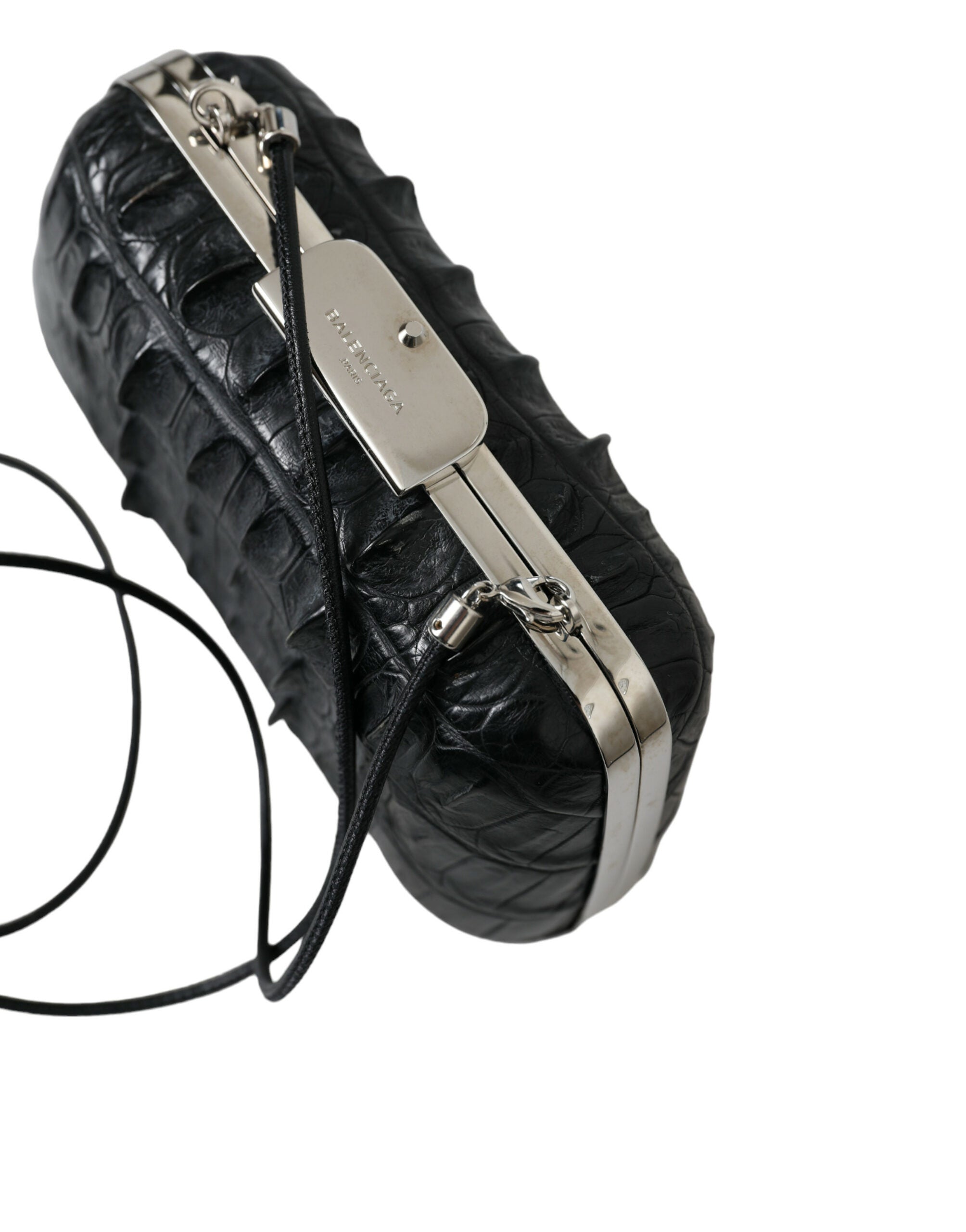 Schwarze Crossbody-Clutch aus Krokodilleder