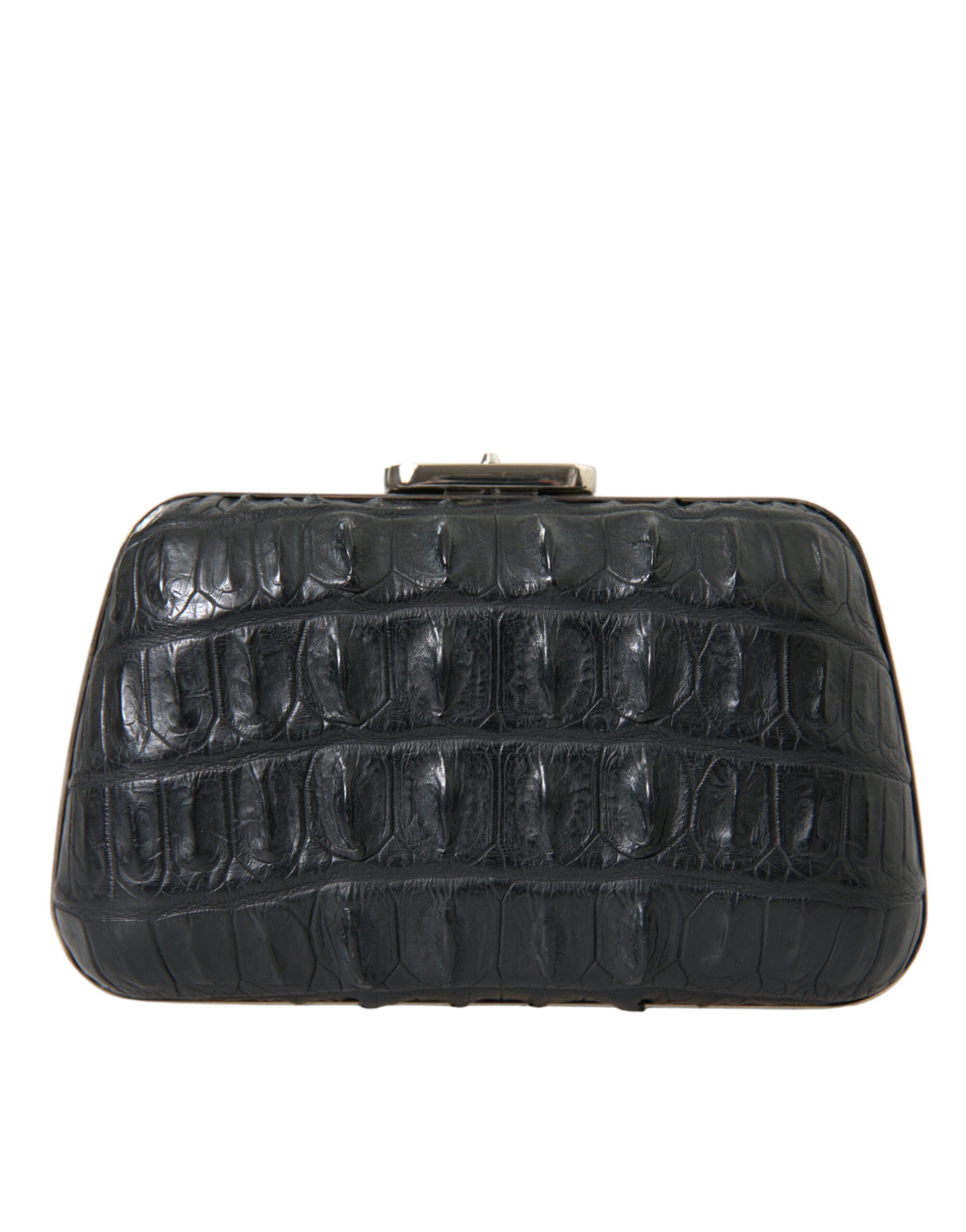 Black Leather Crocodile Skin Crossbody Clutch Bag