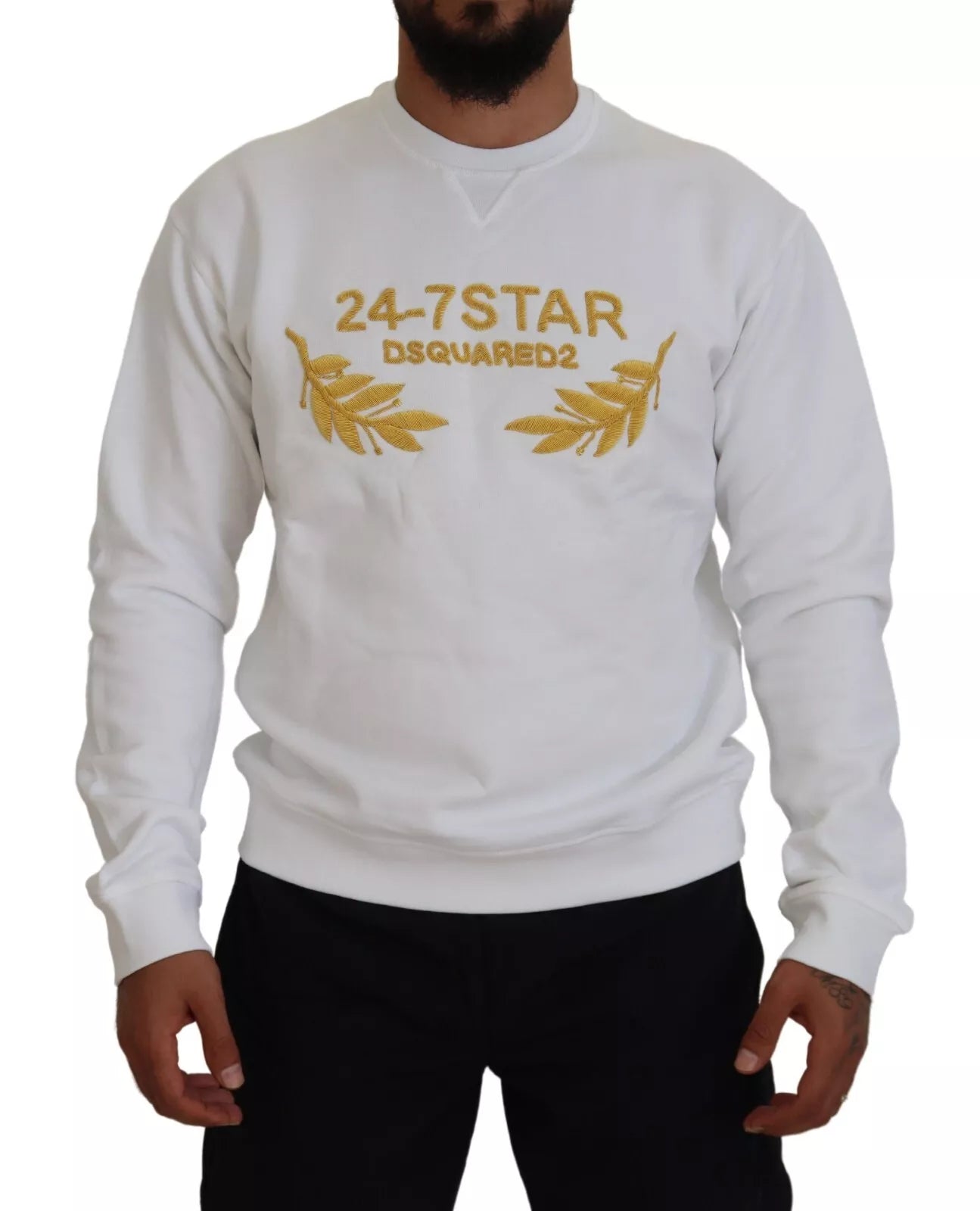 Sweat-shirt blanc brodé à col rond