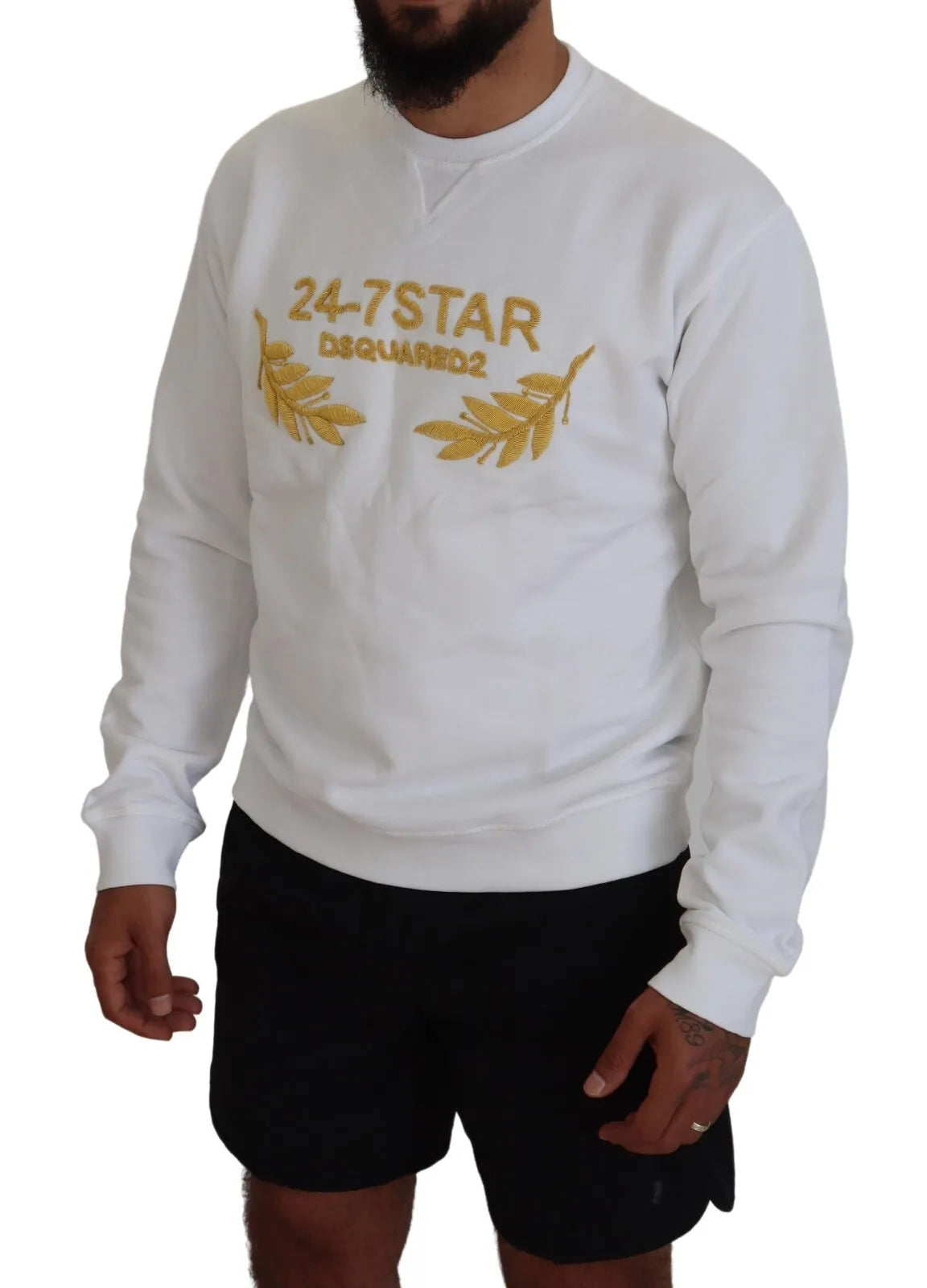 Sweat-shirt blanc brodé à col rond