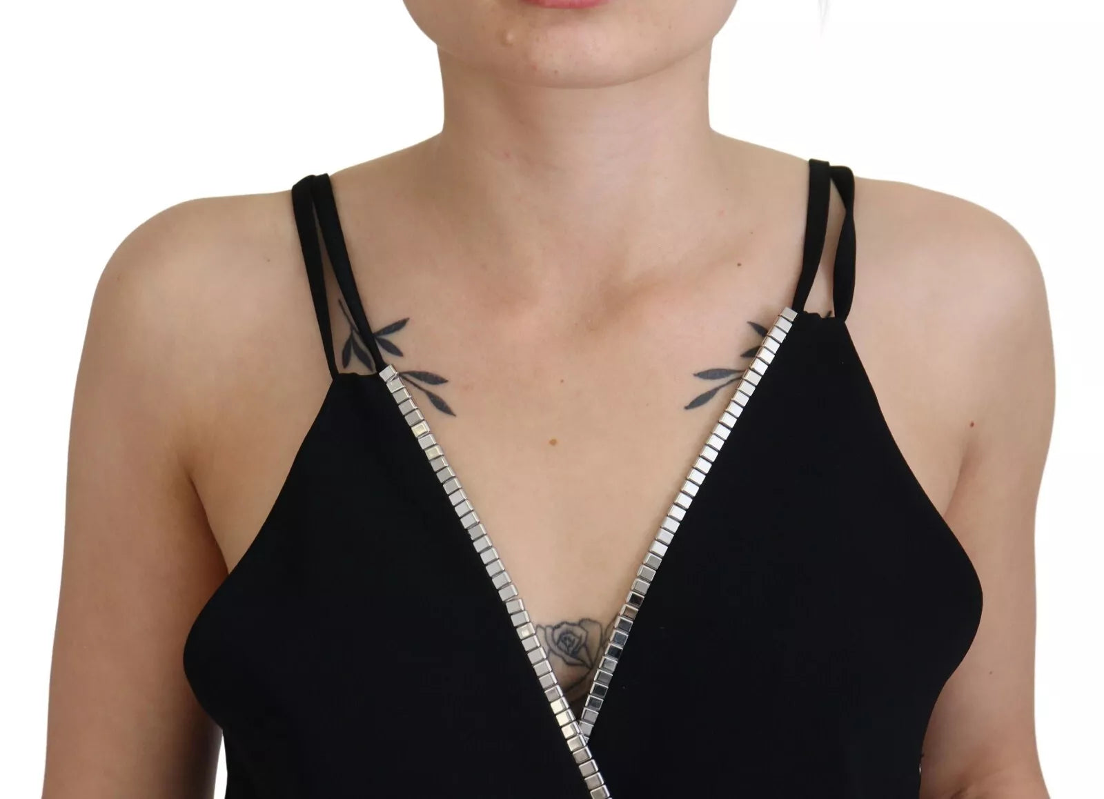Black Synthetic Sleeveless V-Neck Embellished Jumpsuit