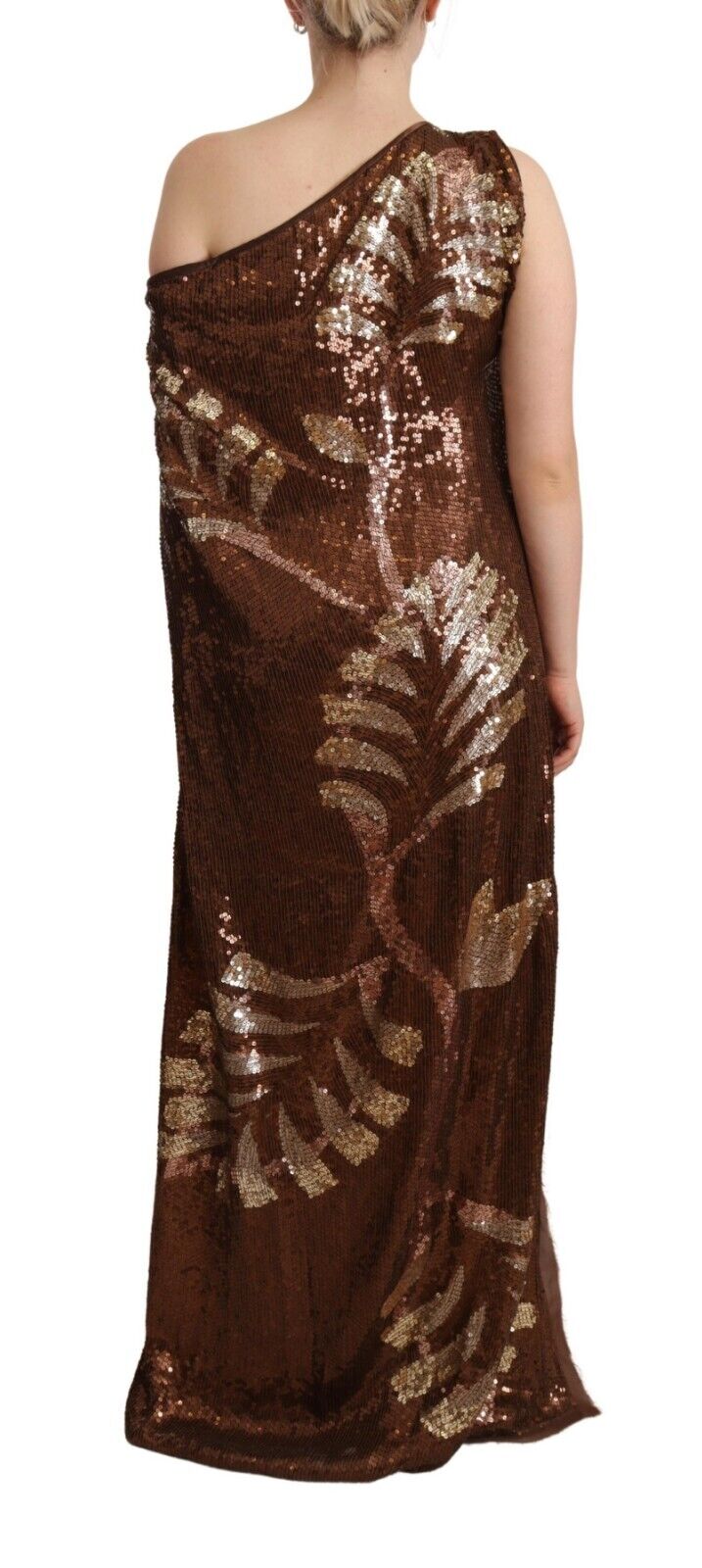 Robe longue asymétrique Dsquared² marron à paillettes Leaf